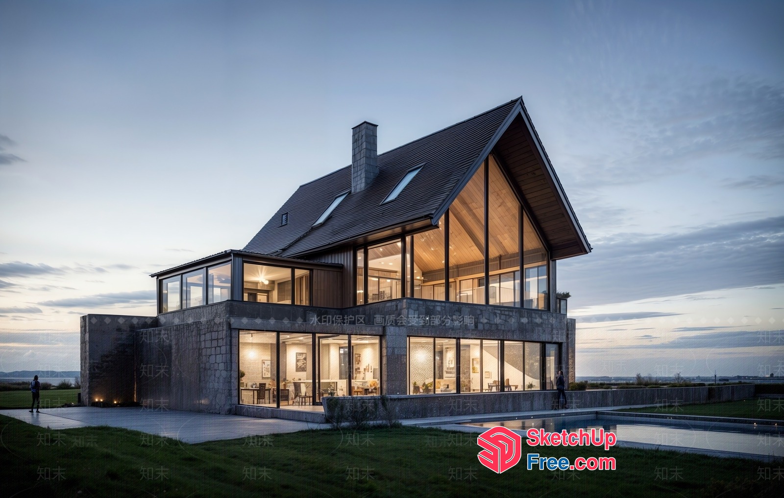 Modern A-Frame House With Large Glass Windows And Outdoor Pool 3D SketchUp File