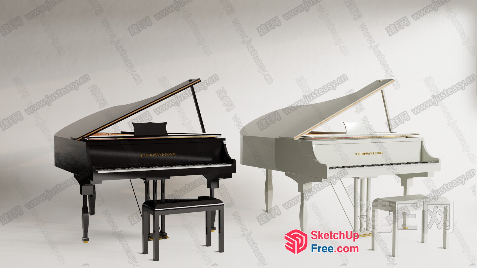 Grand Pianos And Benches In A Studio Setting 3D SketchUp File