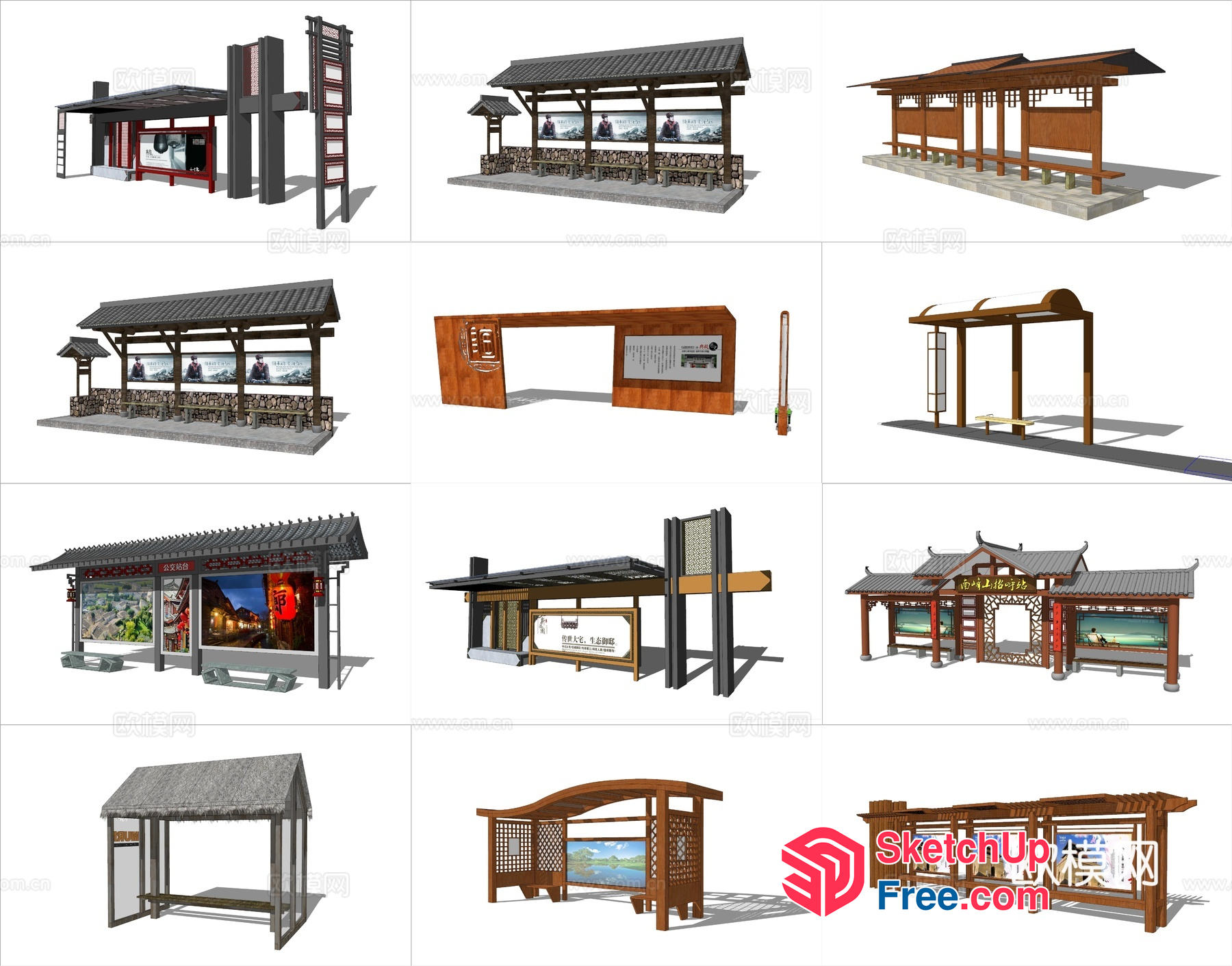 Asian Style Bus Stop Decorations 3D SketchUp File