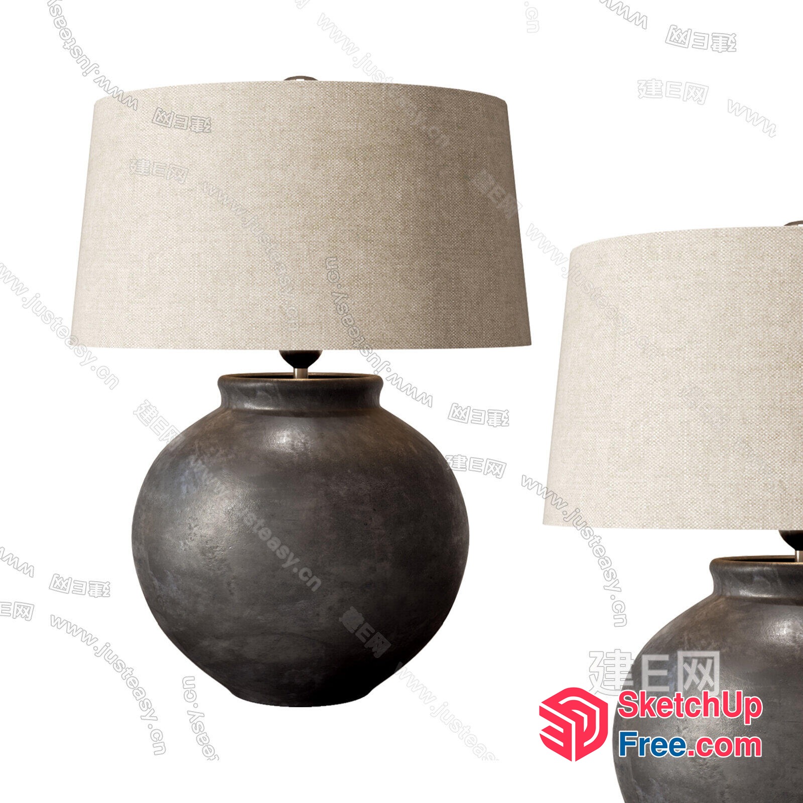 Distinctive Table Lamps With Unique Vase-Shaped Bases And Beige Shades 3D SketchUp File