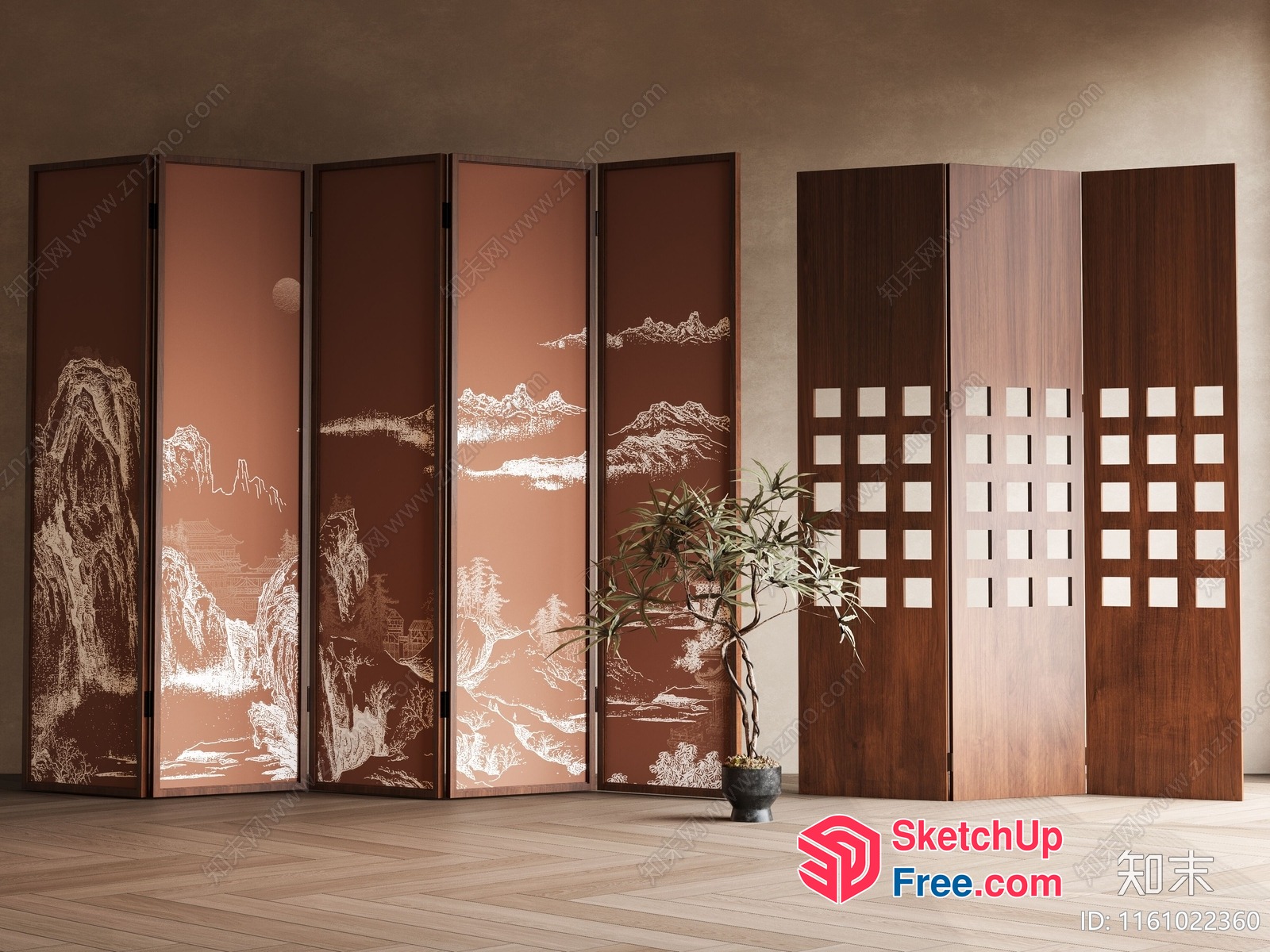 Asian-Inspired Room Divider With Intricate Design 3D SketchUp File