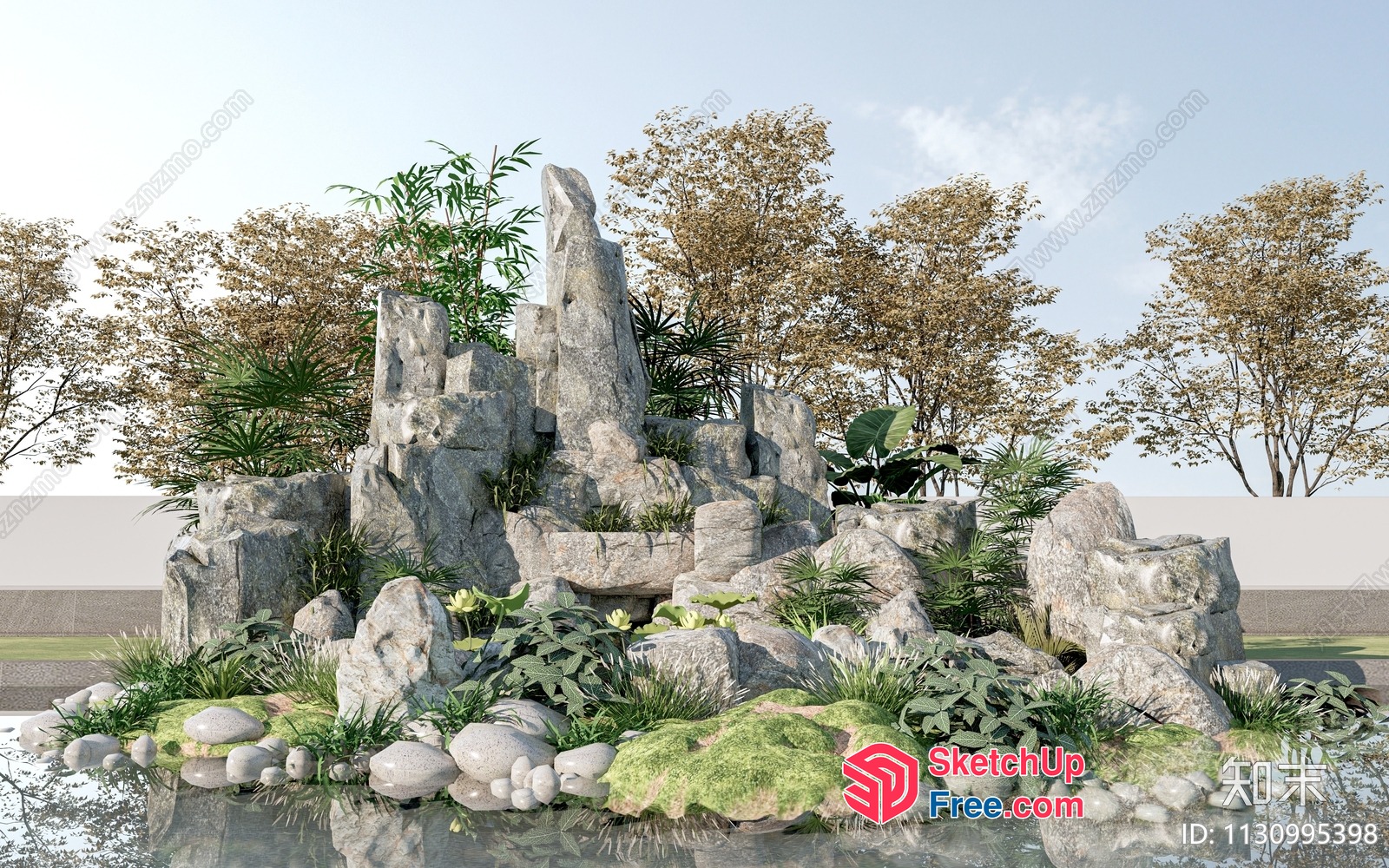 Natural Stone Formation And Plants 3D SketchUp File