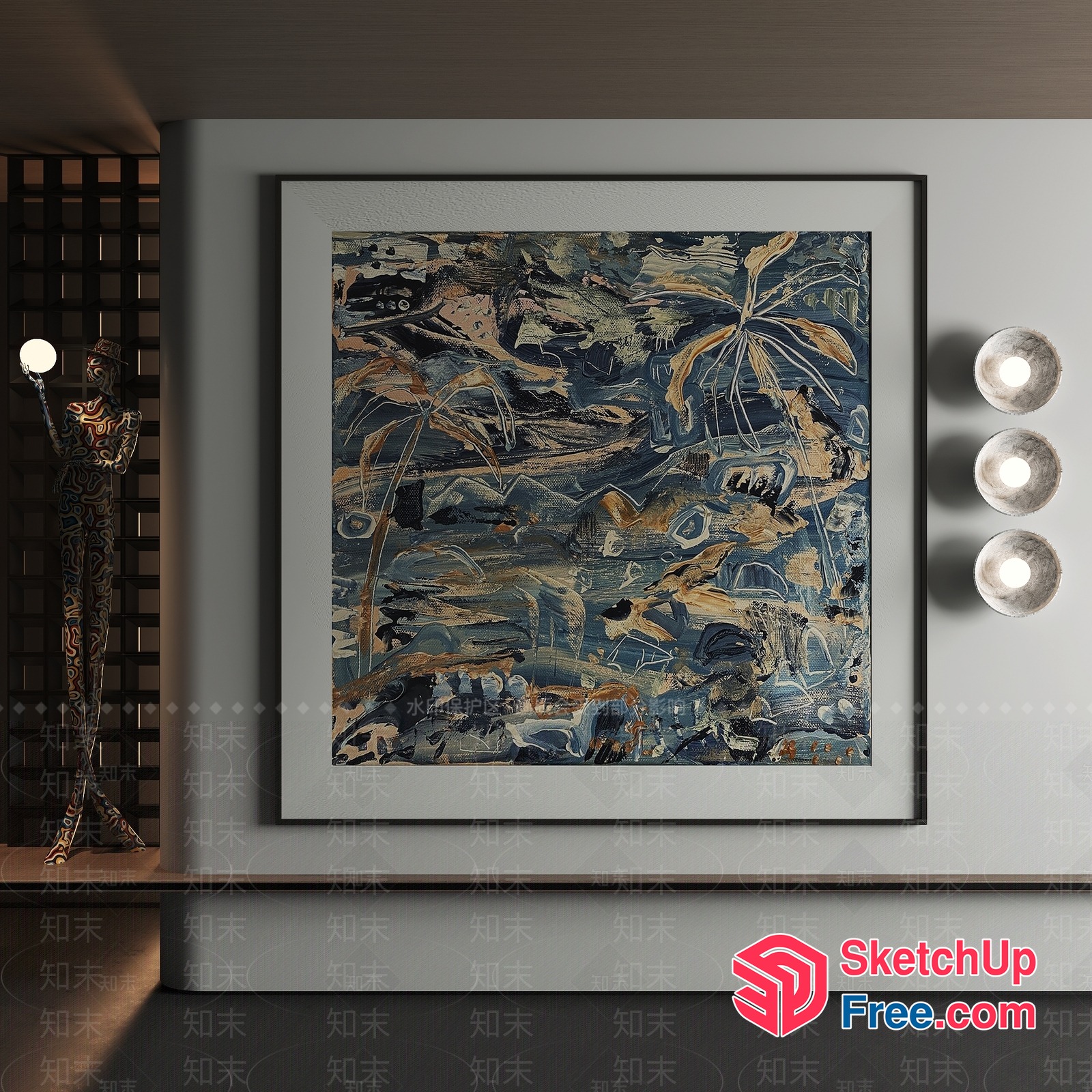 Abstract Artwork With Blue And Gold Tones 3D SketchUp File