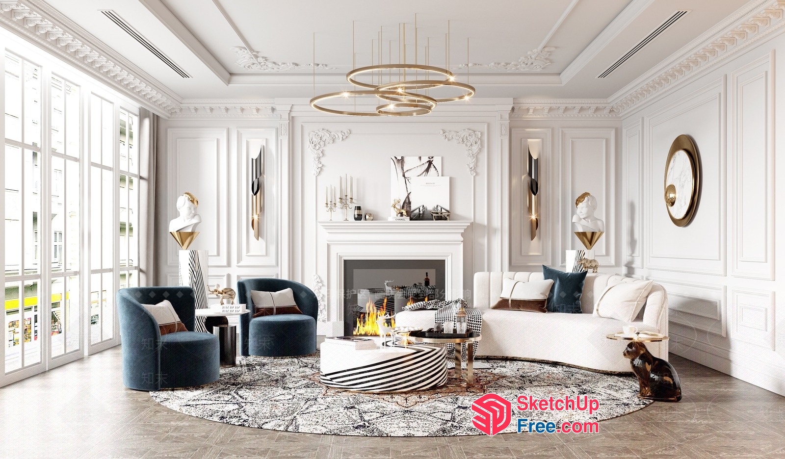 Luxurious Modern Living Room With Elegant Fireplace 3D SketchUp File