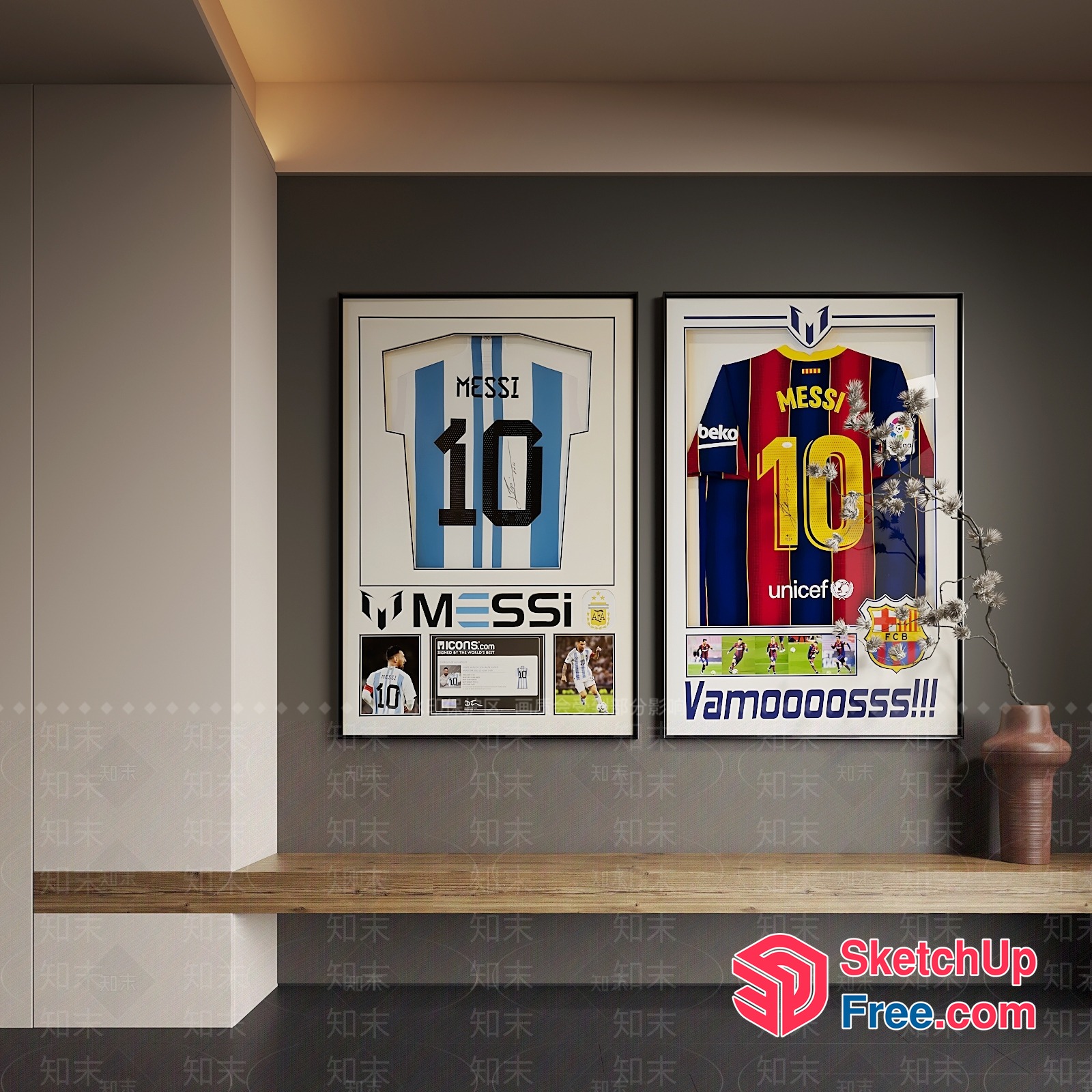 Soccer Jerseys Framed In A Modern Home Office 3D SketchUp File