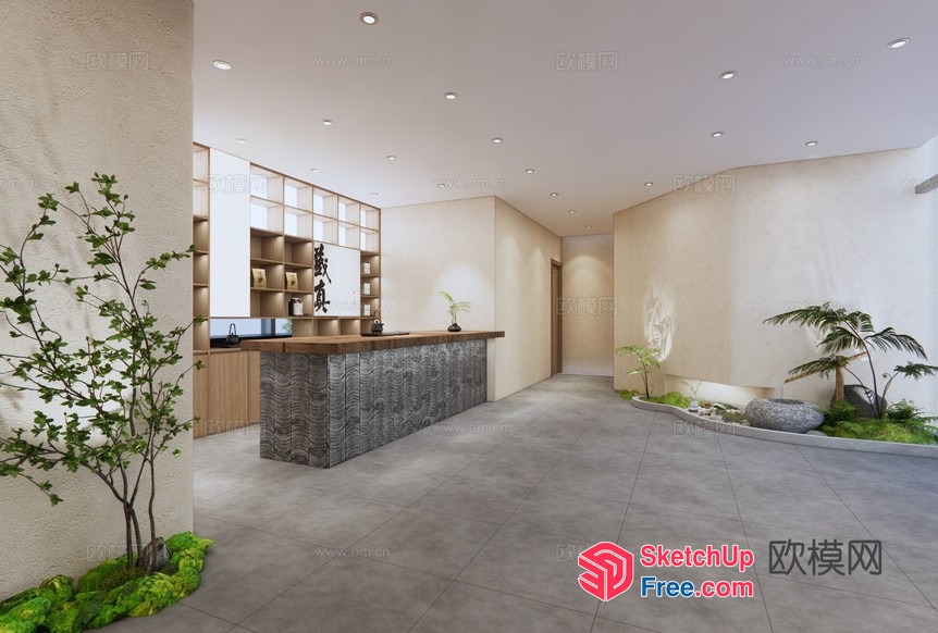 Modern Japanese-Style Office Interior With Natural Elements 3D SketchUp File