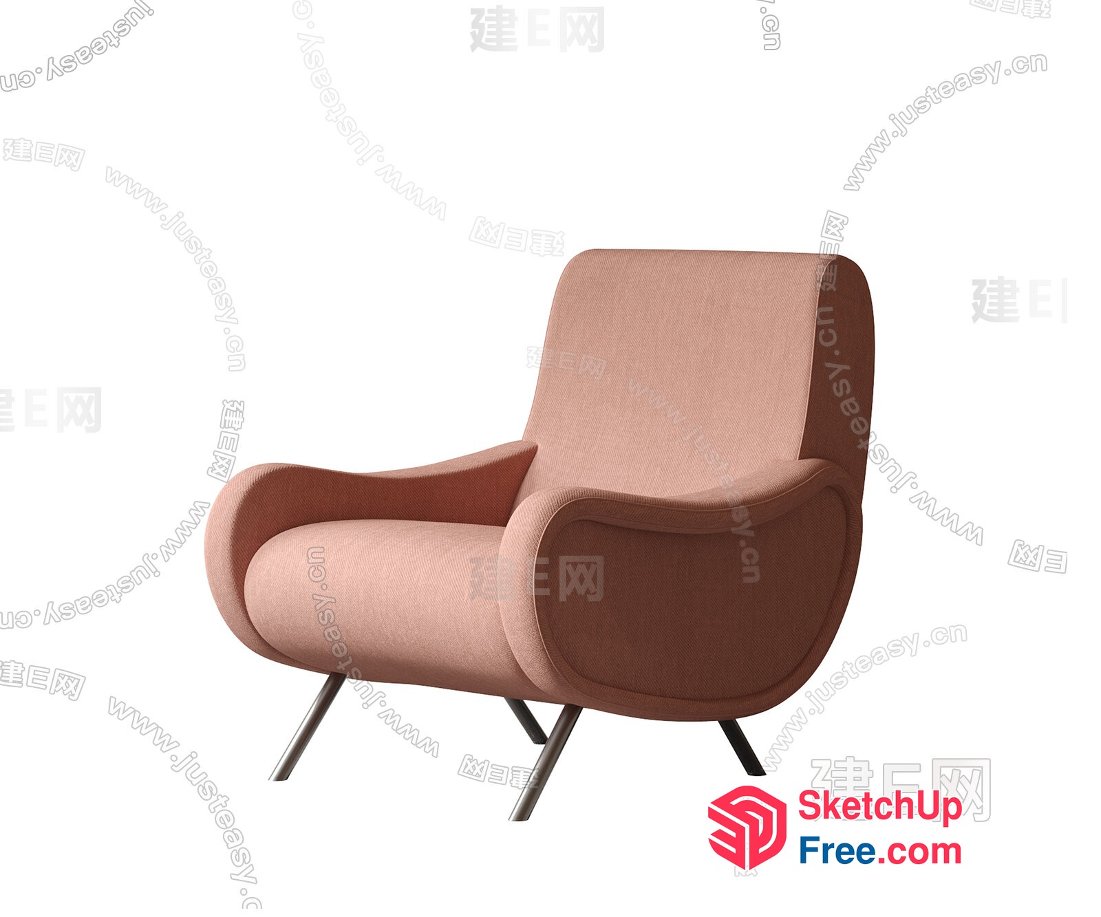 Modern Pink Armchair With Sleek Metal Legs 3D SketchUp File