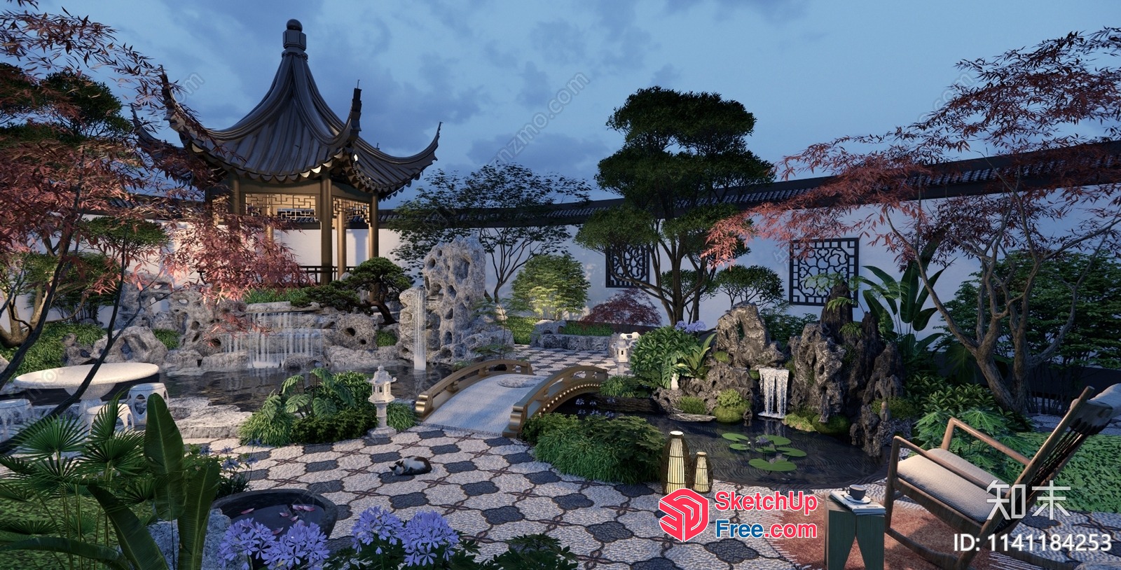 Asian-Inspired Garden Oasis With Traditional Architecture 3D SketchUp File