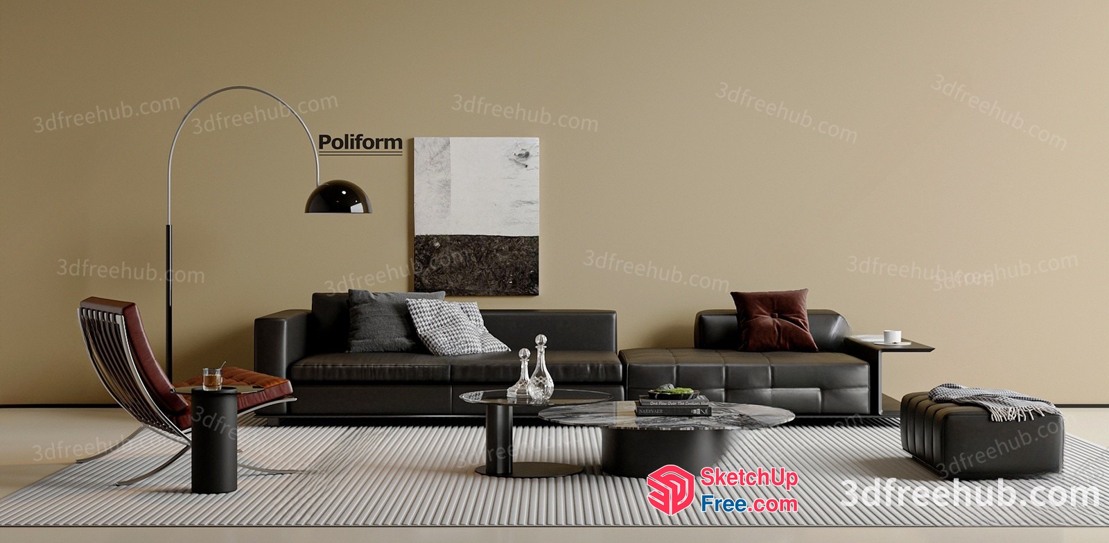 Modern Living Room With Poliform Sofa 3D SketchUp File
