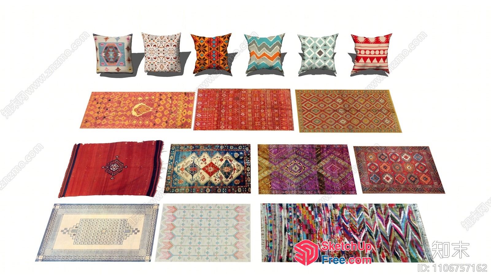 Vibrant Patterned Rugs And Pillows 3D SketchUp File
