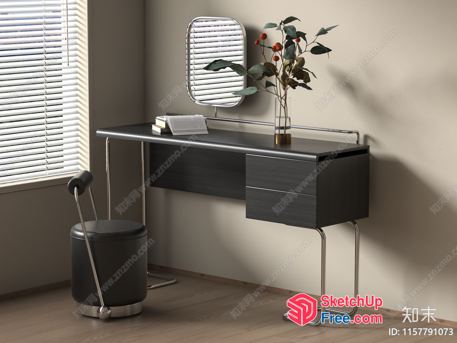 Modern Minimalist Dressing Table And Chair Setup 3D SketchUp File