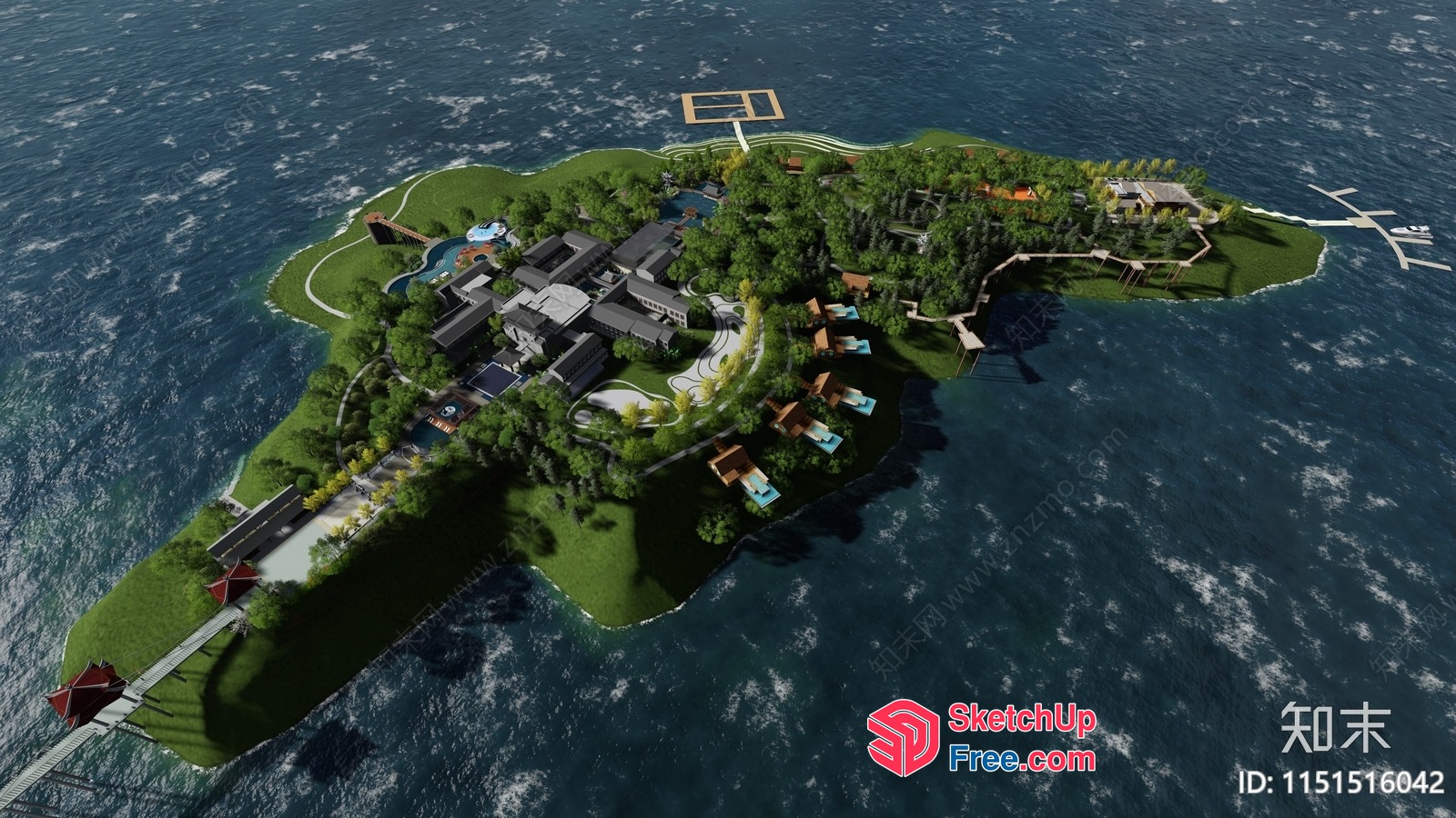 Island Resort With Modern Architecture And Lush Greenery 3D SketchUp File