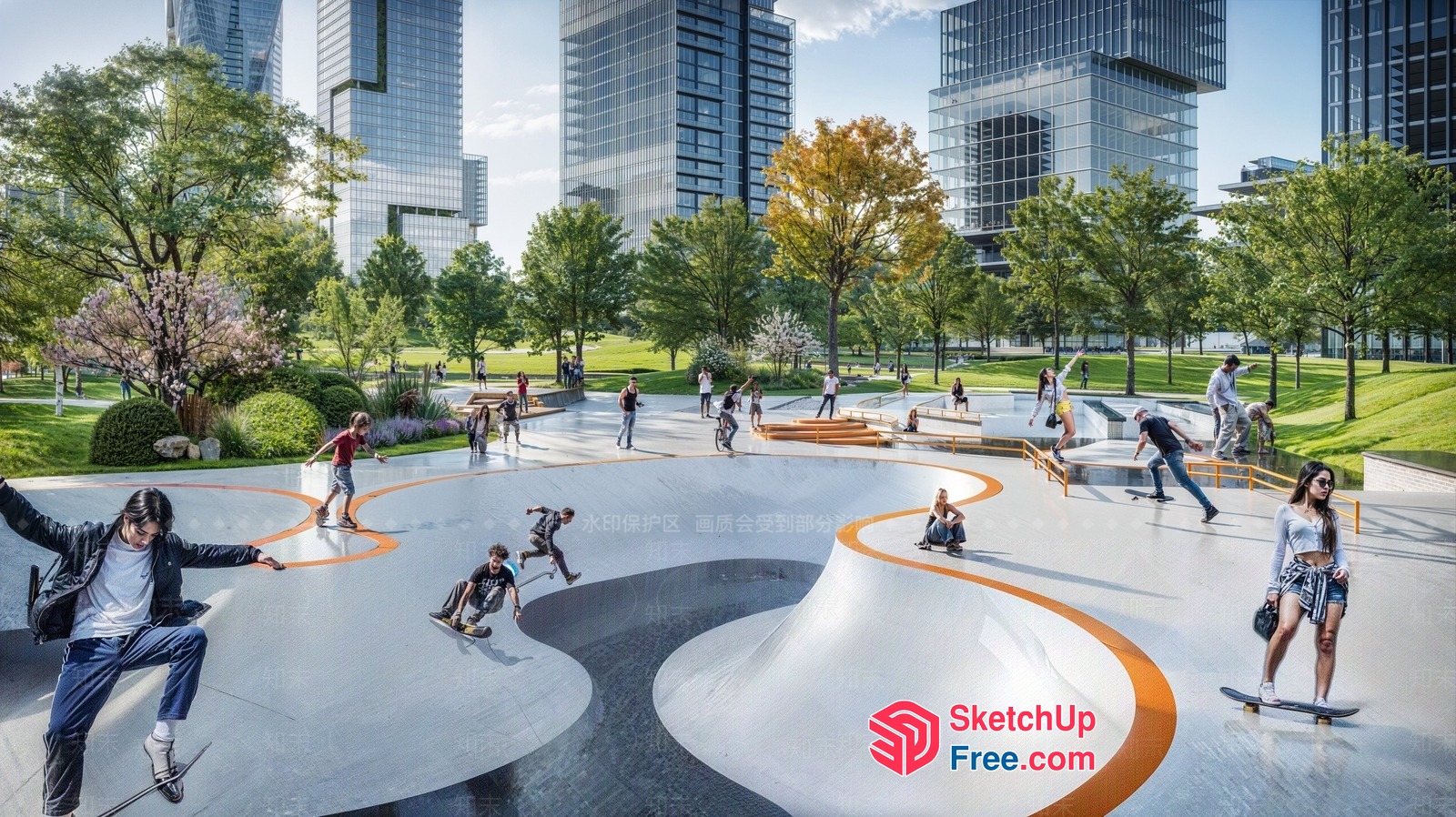 Urban Skate Park With Modern Architecture 3D SketchUp File