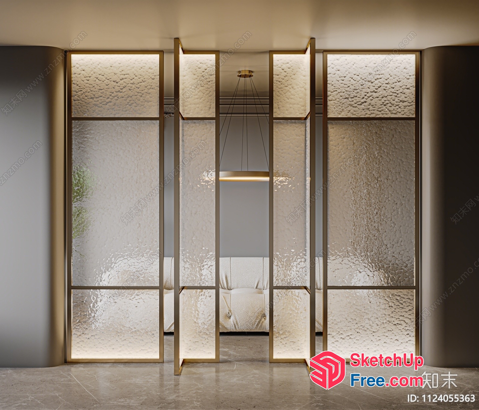 Elegant Modern Glass Partition Screen 3D SketchUp File