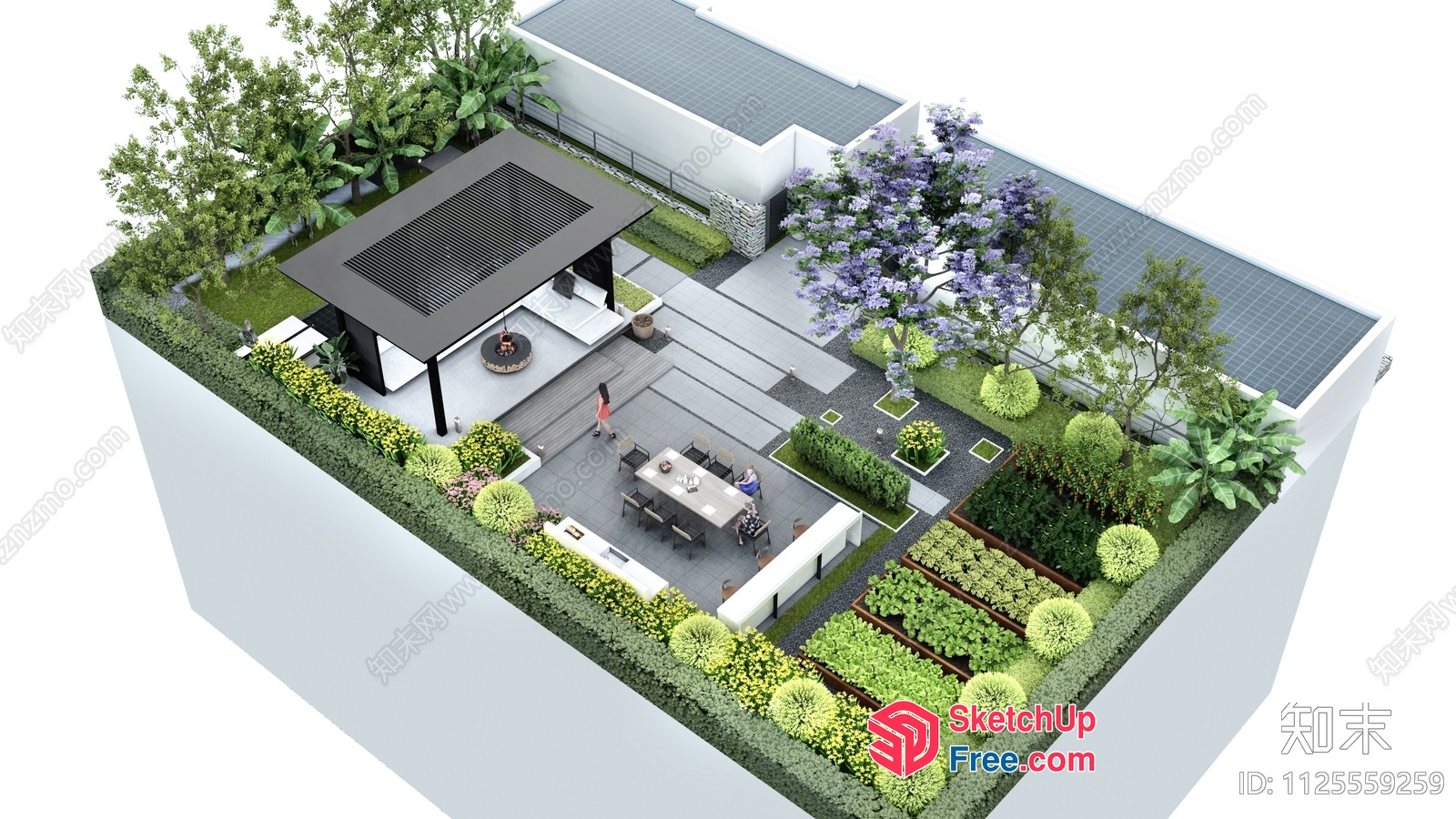 Modern Outdoor Living Space With Dining And Kitchen 3D SketchUp File
