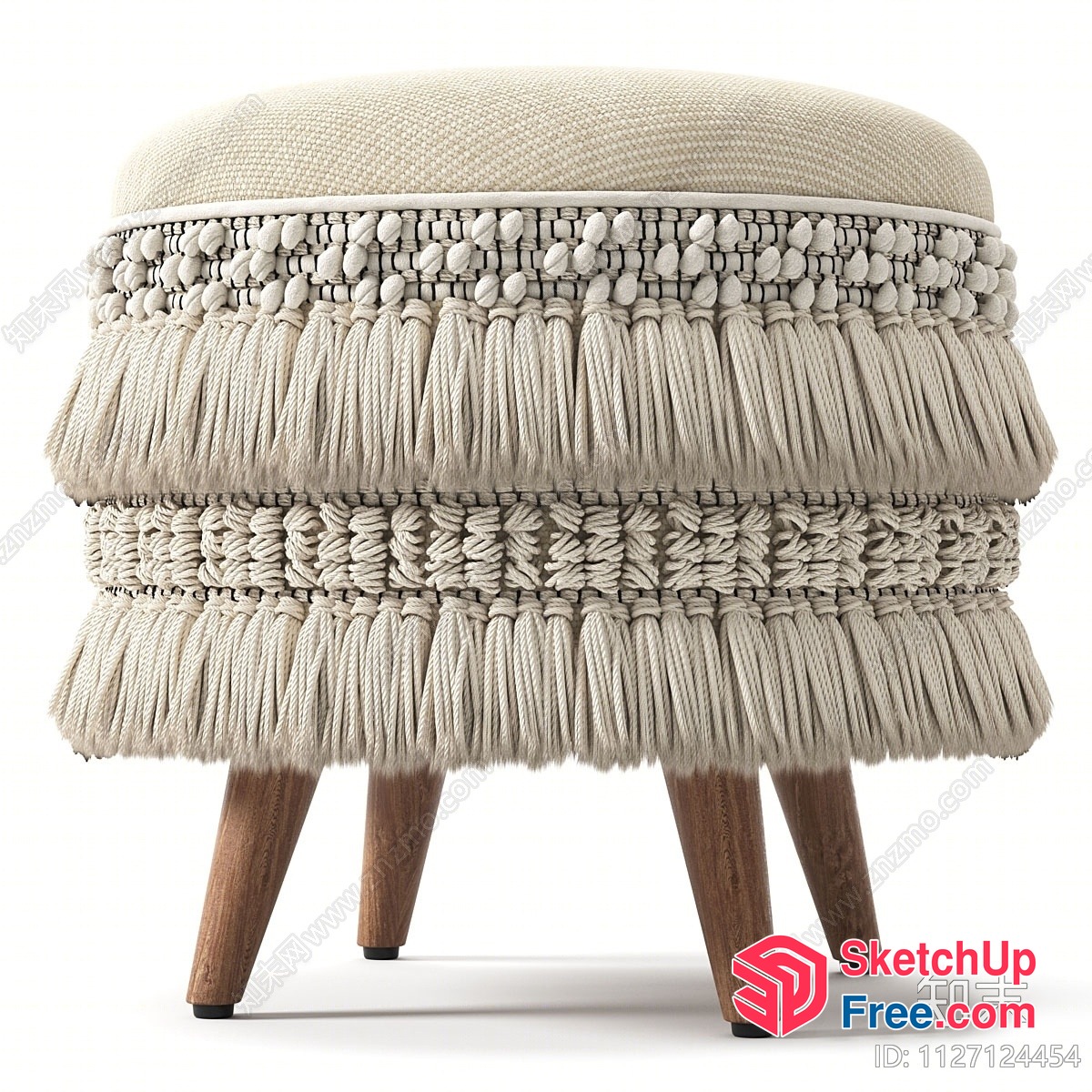 Simple Yet Stylish Macrame Stool With Wood Legs 3D SketchUp File