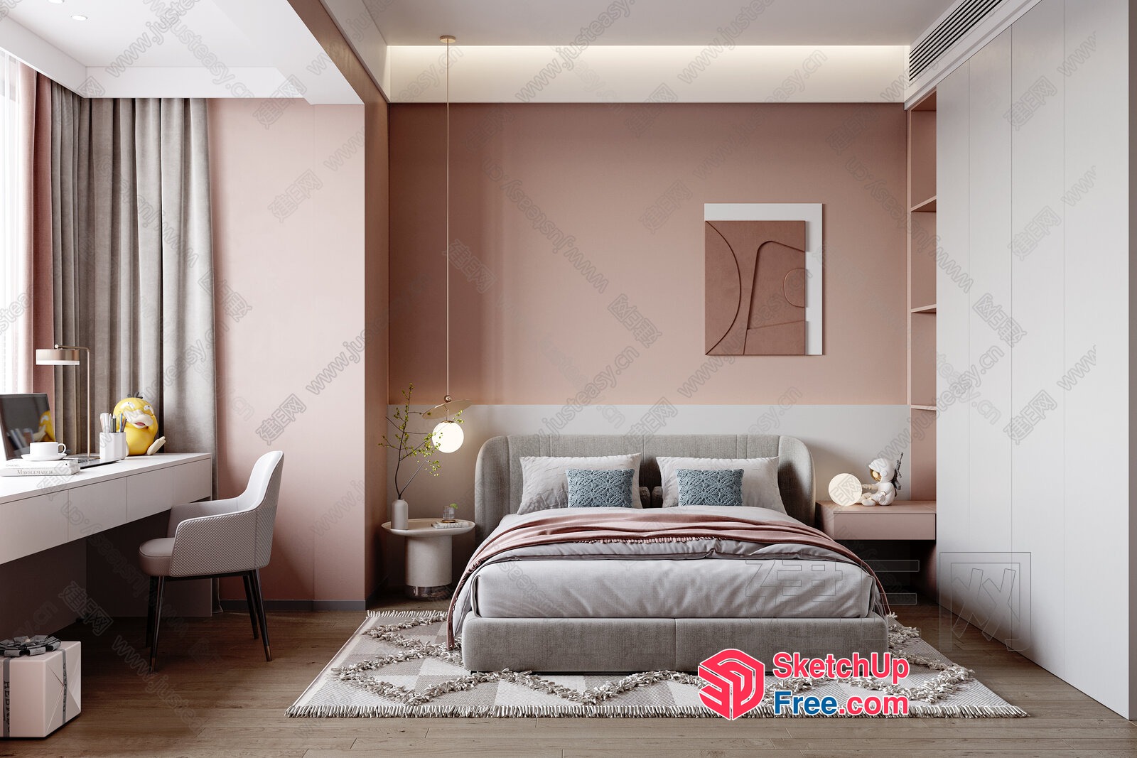 Elegant Modern Minimalist Japanese Style Bedroom 3D SketchUp File