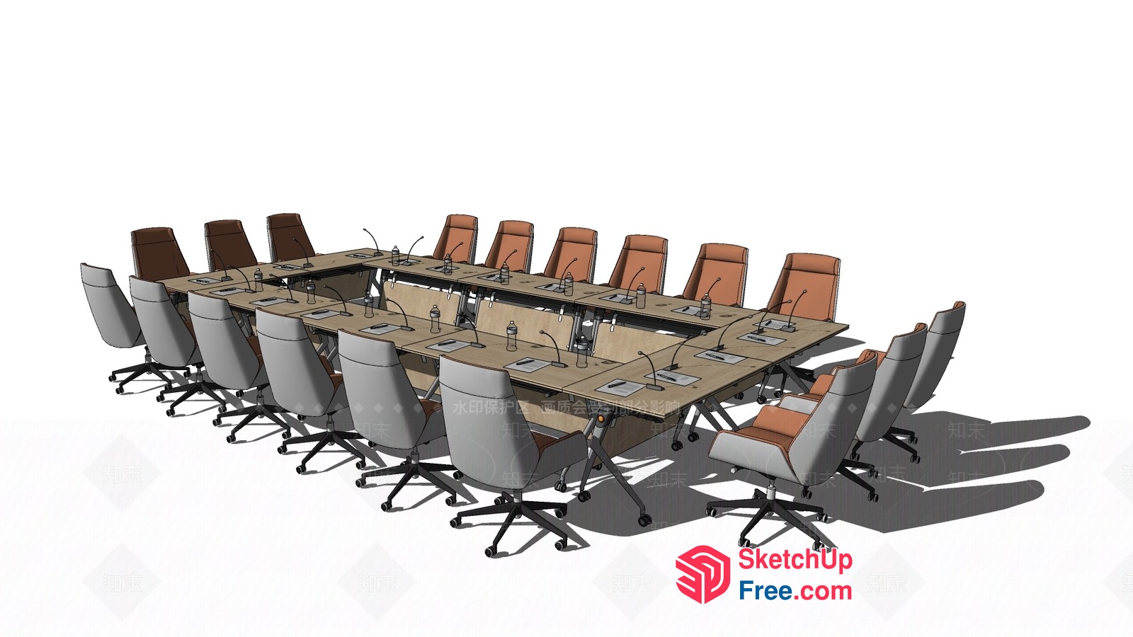 Large Conference Table With Microphones And Chairs 3D SketchUp File