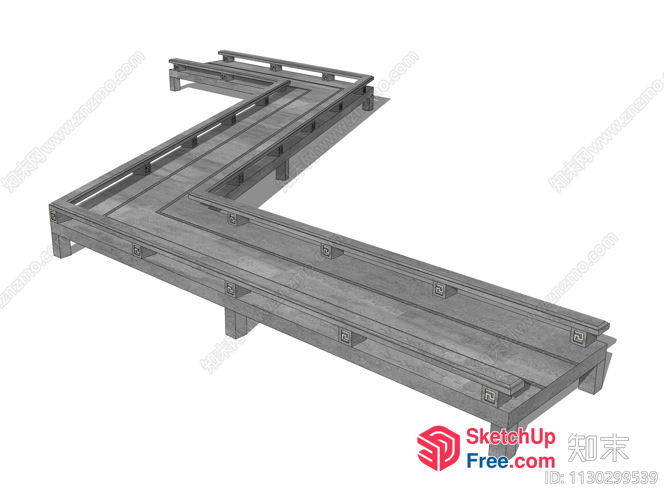 Stairway With Decorative Railings And Flooring 3D SketchUp File
