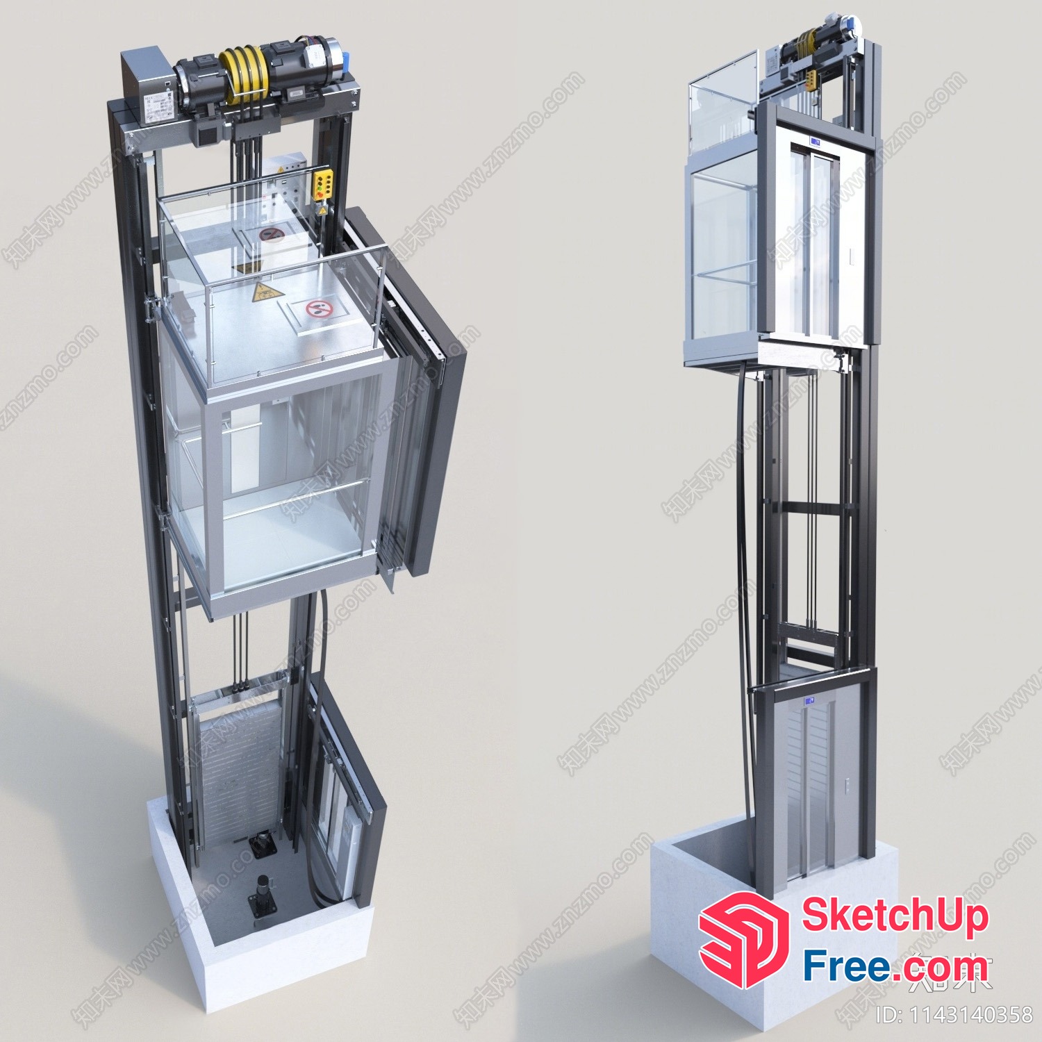 Elevator System With Glass And Metal Structure 3D SketchUp File