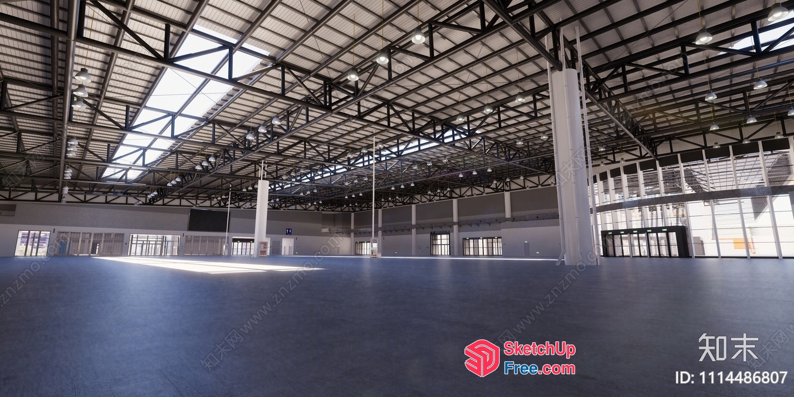Large Warehouse Interior With High Ceiling And Natural Light 3D SketchUp File