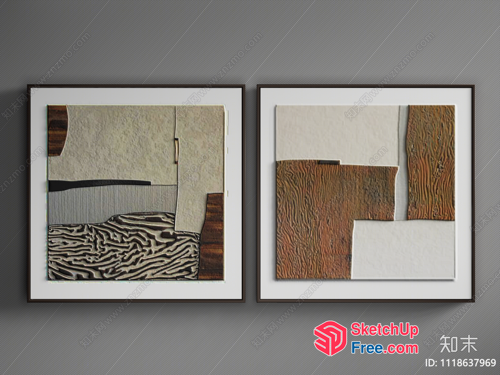 Framed Abstract Art Pieces In Neutral Tones 3D SketchUp File