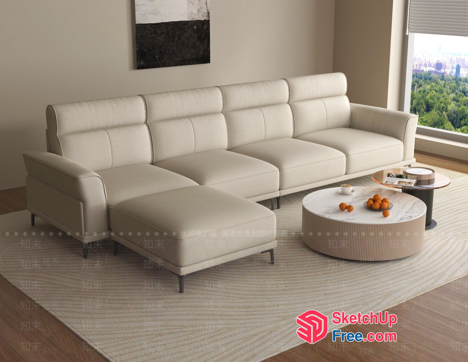 Modern Minimalist Living Room With White Sofa And Coffee Table 3D SketchUp File