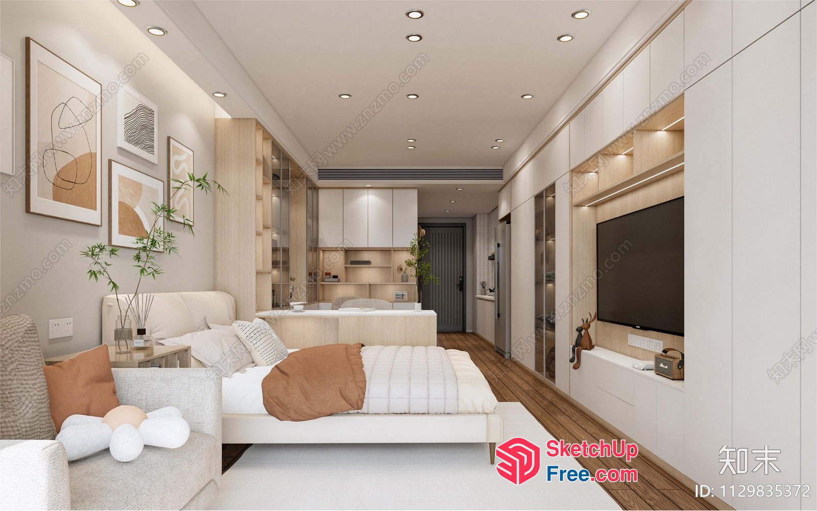 Modern Living Room With White And Brown Decor 3D SketchUp File