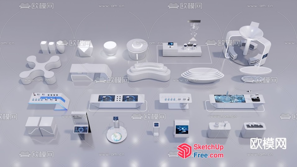 Futuristic White Furniture And Decorations 3D SketchUp File