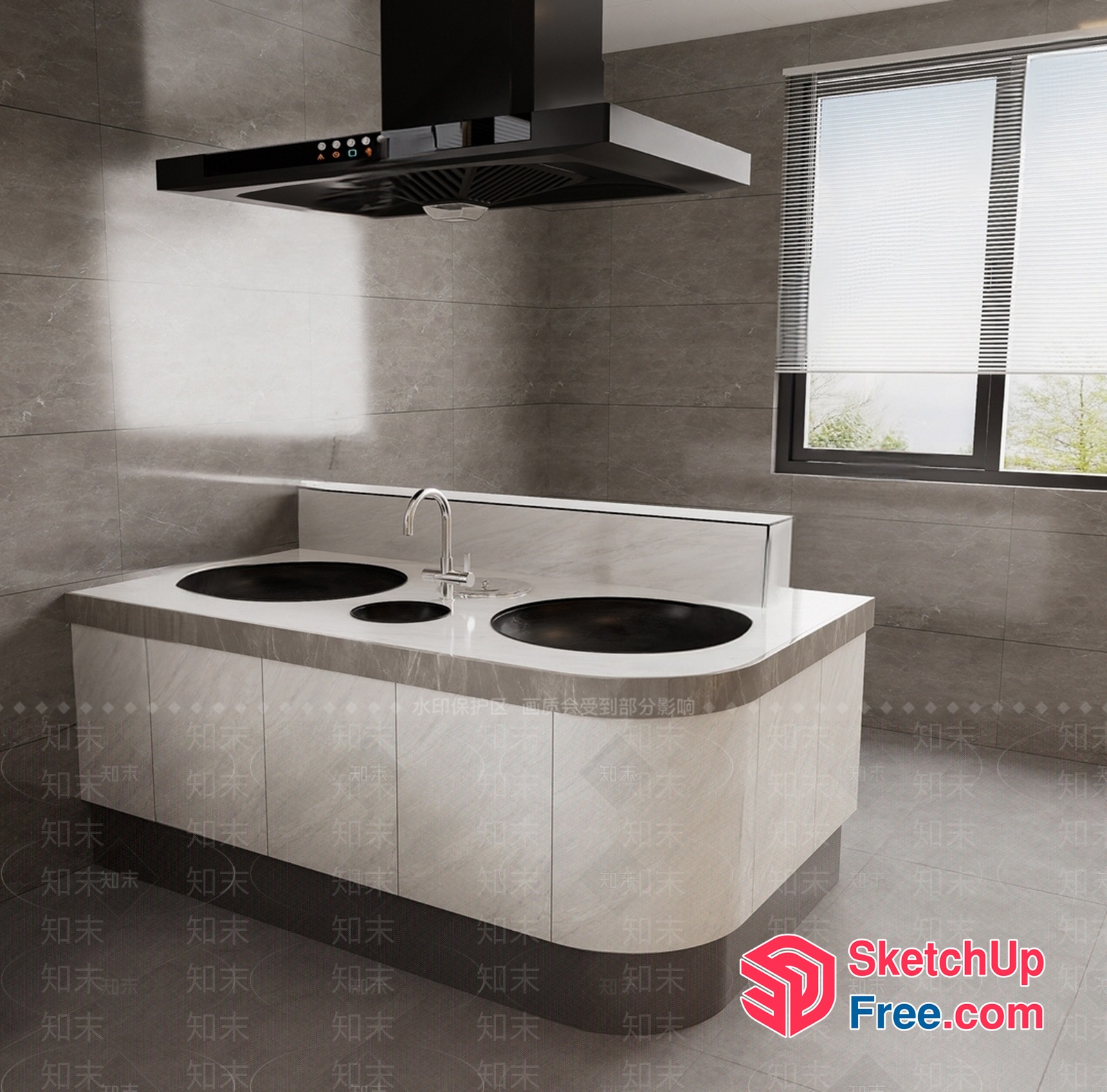 Modern Kitchen Island With Built-In Sink And Range Hood 3D SketchUp File