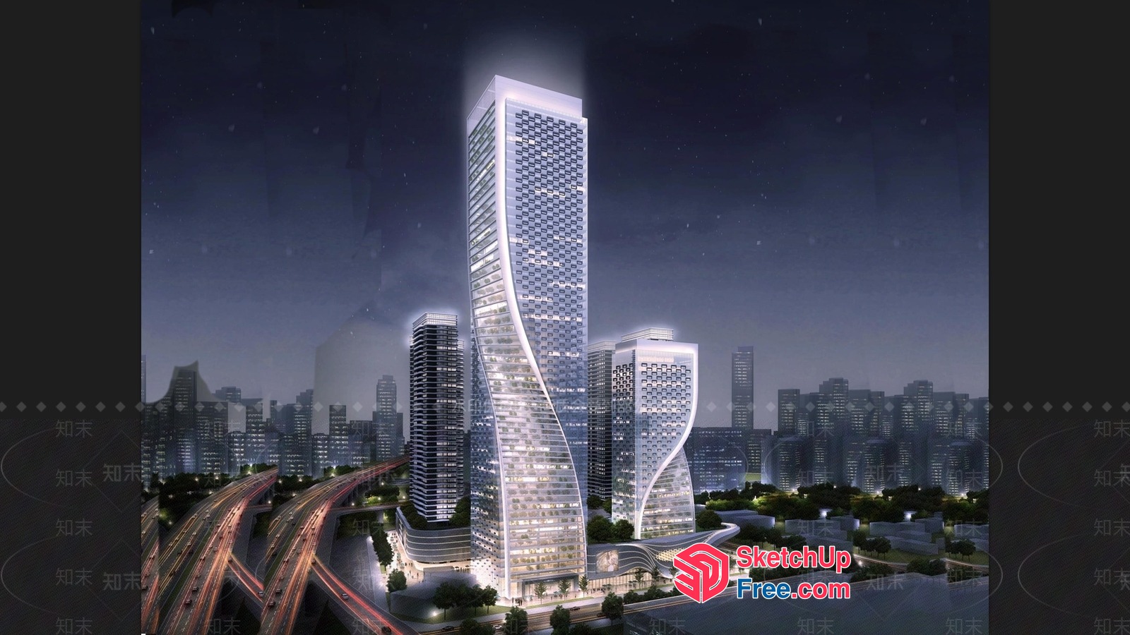Modern Cityscape With Sleek Towers And Busy Highway 3D SketchUp File