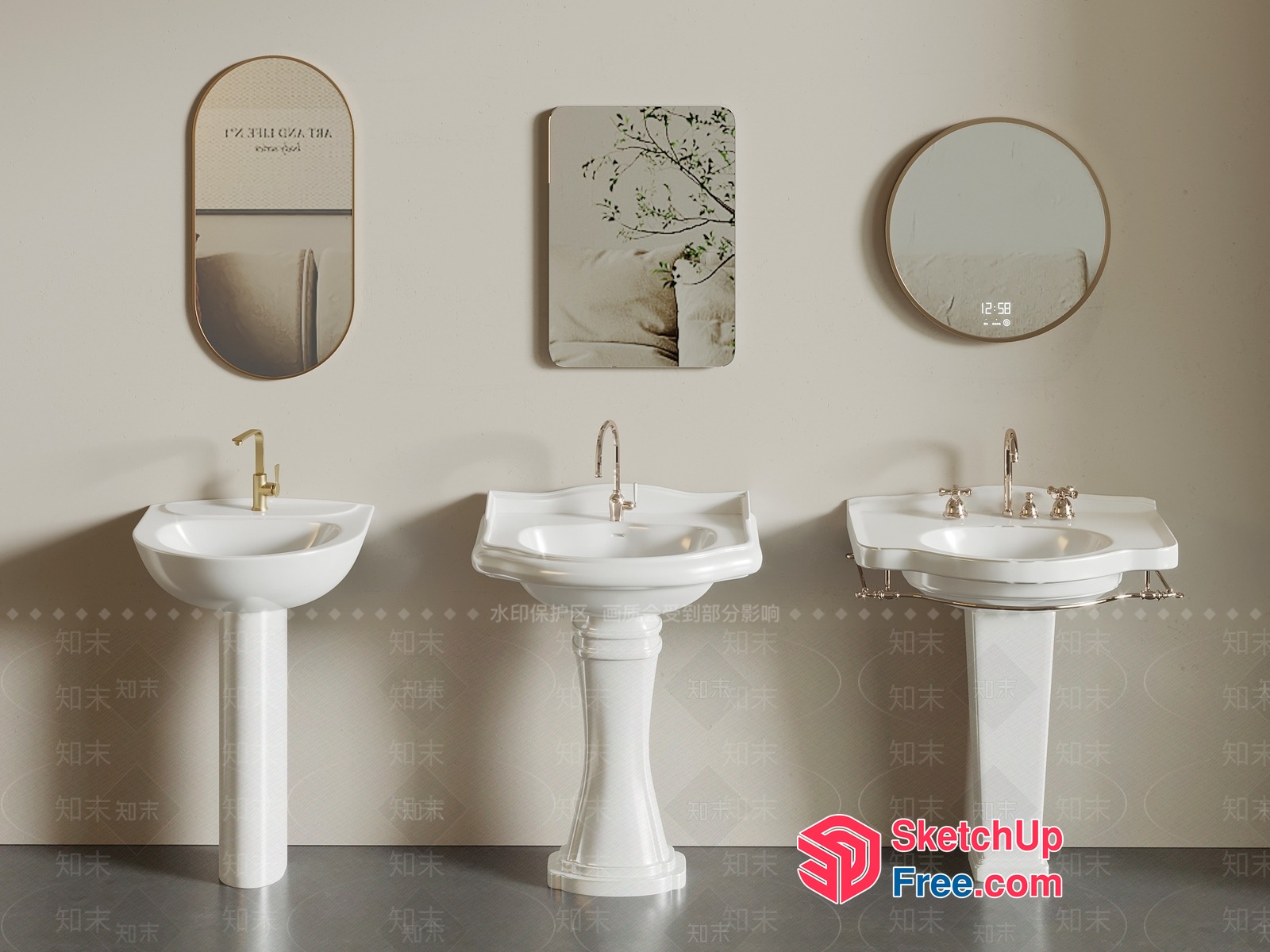 Elegant White Bathroom Sink With Gold Faucet 3D SketchUp File