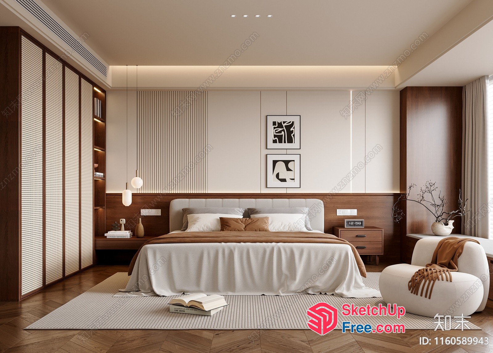 Modern Minimalist Japanese-Style Bedroom 3D SketchUp File