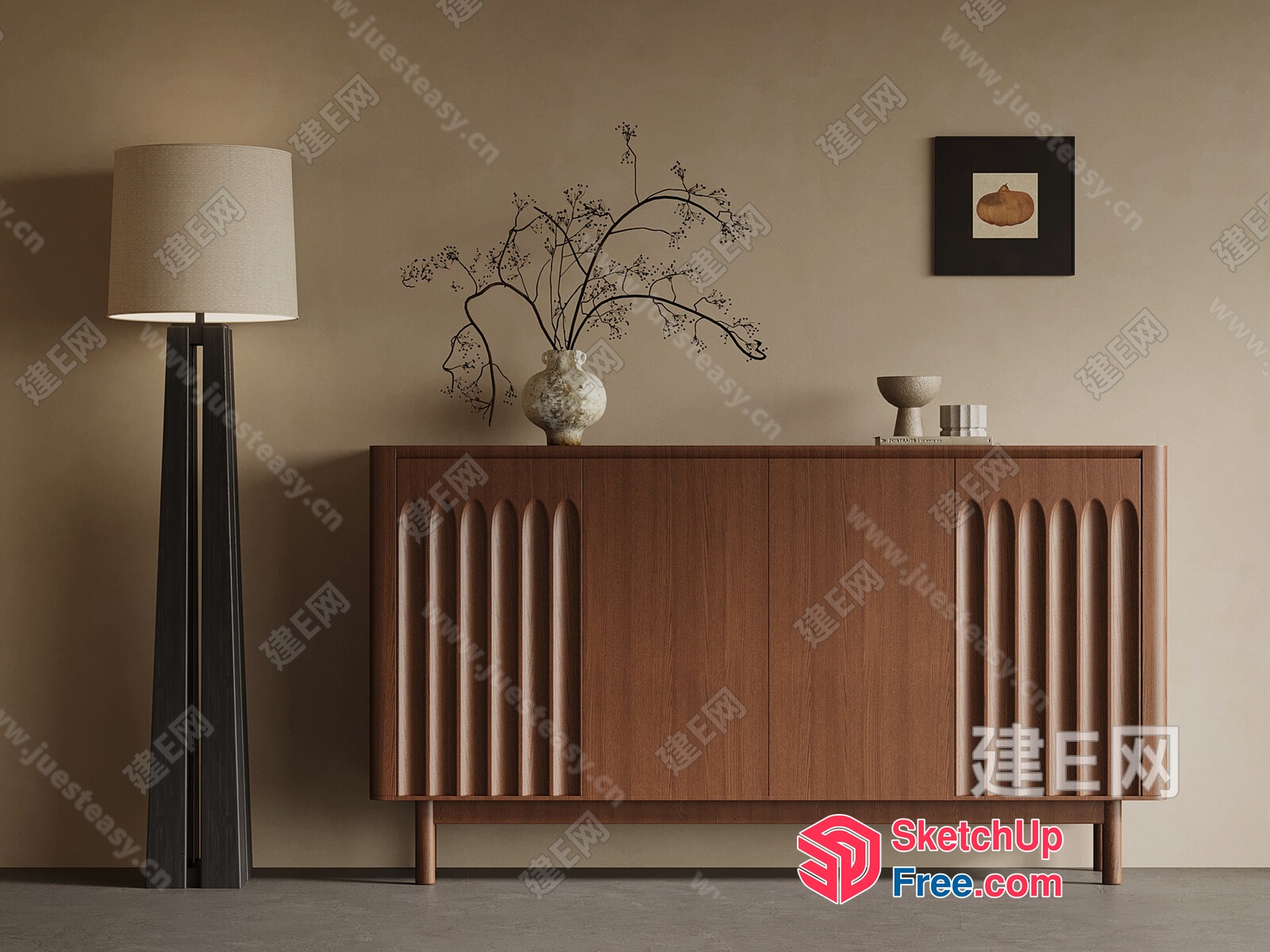 Elegant Minimalist Japanese-Style Sideboard 3D SketchUp File