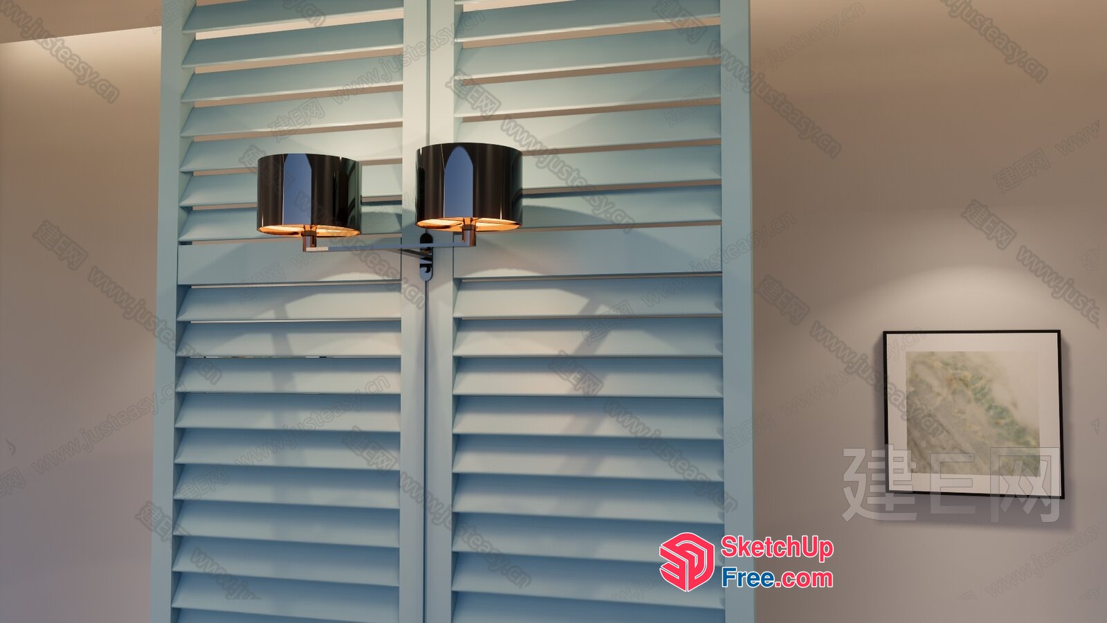 Elegant Blue Window Shutters With Modern Sconce Lighting 3D SketchUp File
