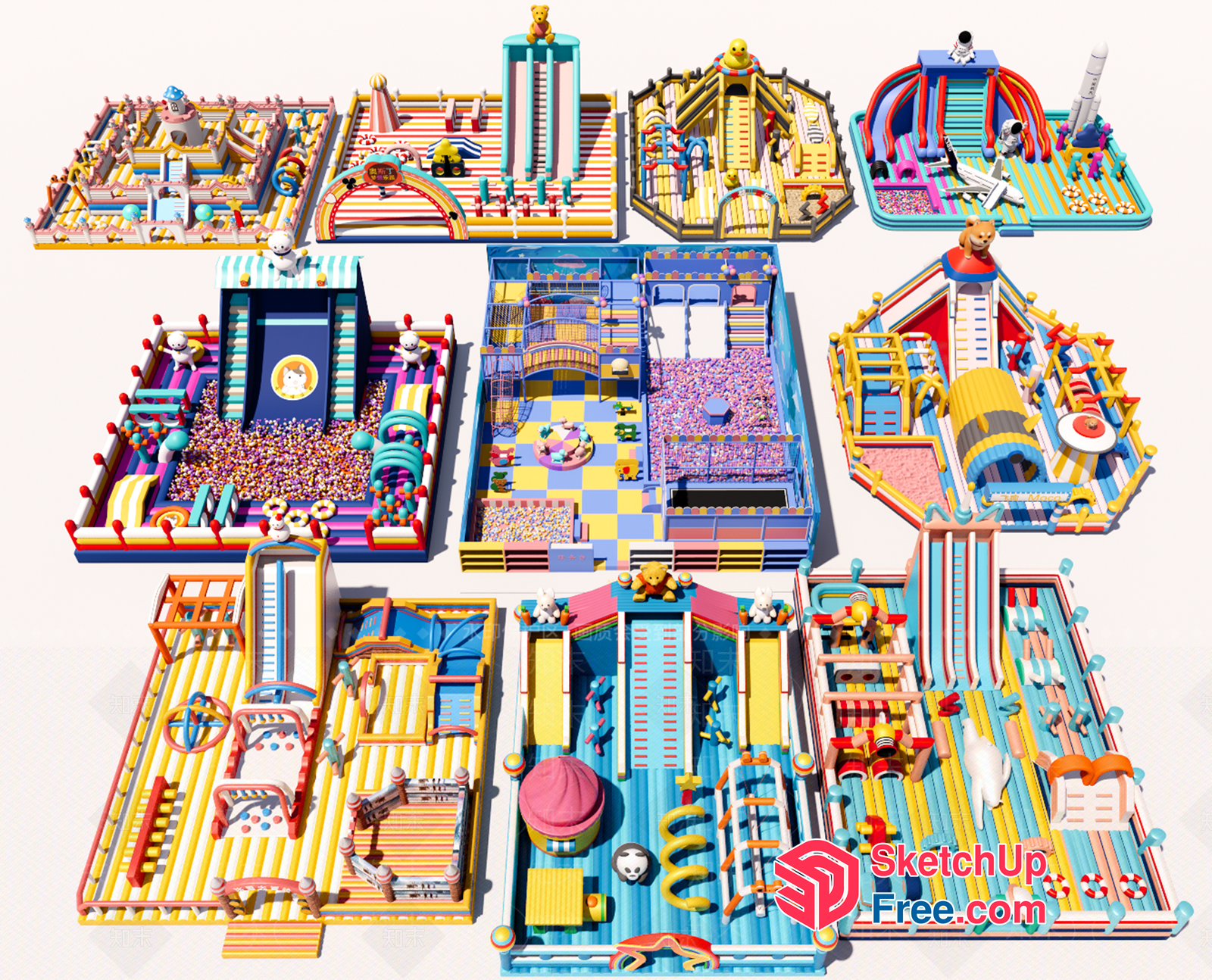 Colorful And Vibrant Playground With Various Inflatable Structures 3D SketchUp File