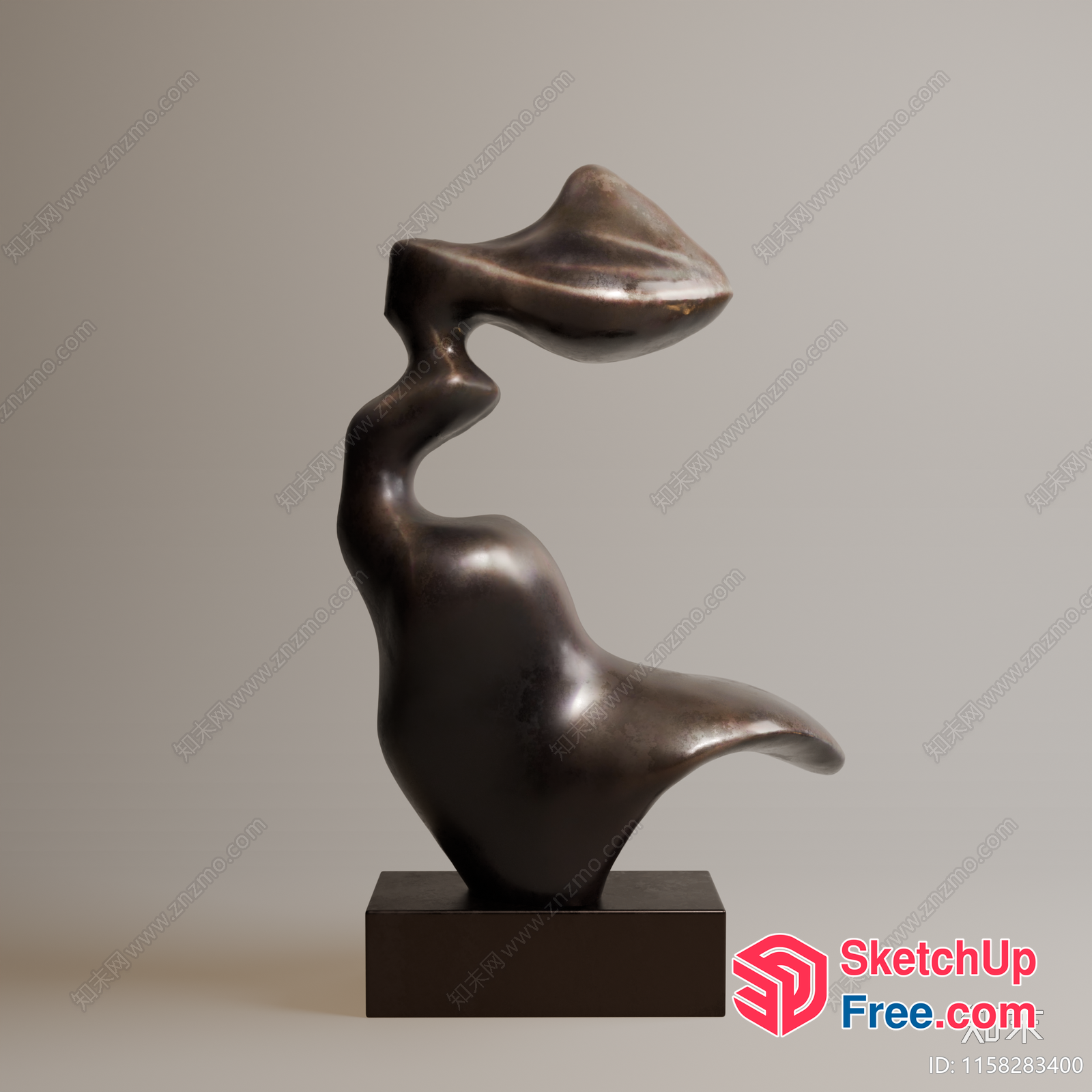 Abstract Modern Sculpture On Dark Brown Base 3D SketchUp File