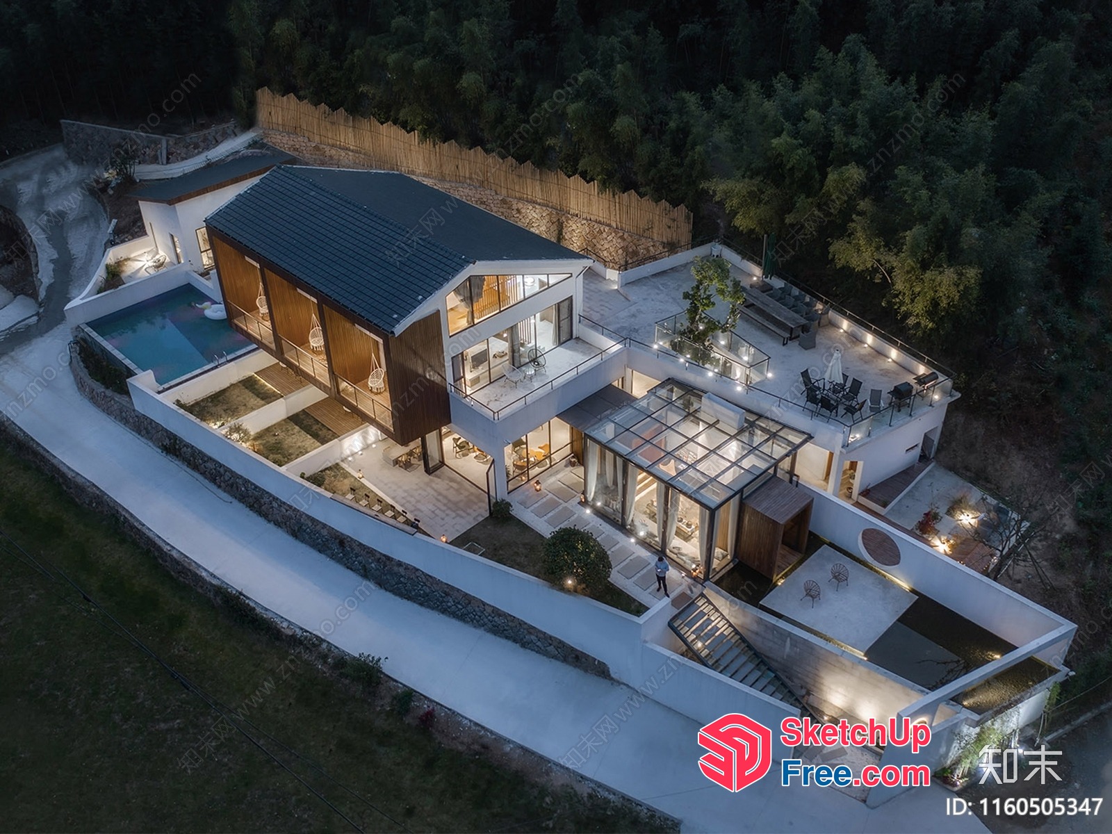 Luxurious Modern Villa With Glass Curtain Wall And Rooftop Terrace 3D SketchUp File