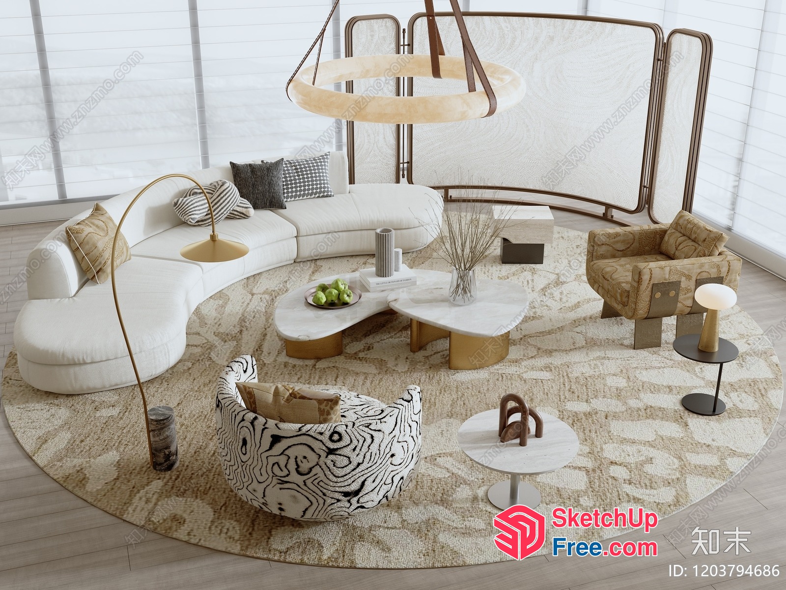 Modern Luxury Living Room Design With Creamy Style And Japanese Decor 3D SketchUp File