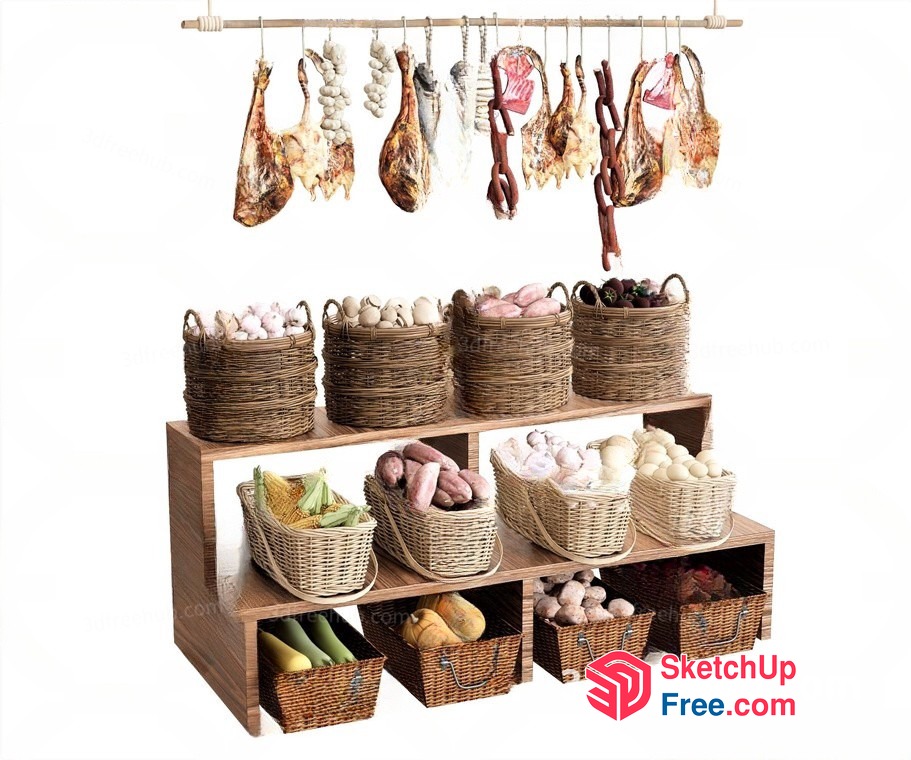 Traditional Kitchen Storage With Hanging Meat 3D SketchUp File