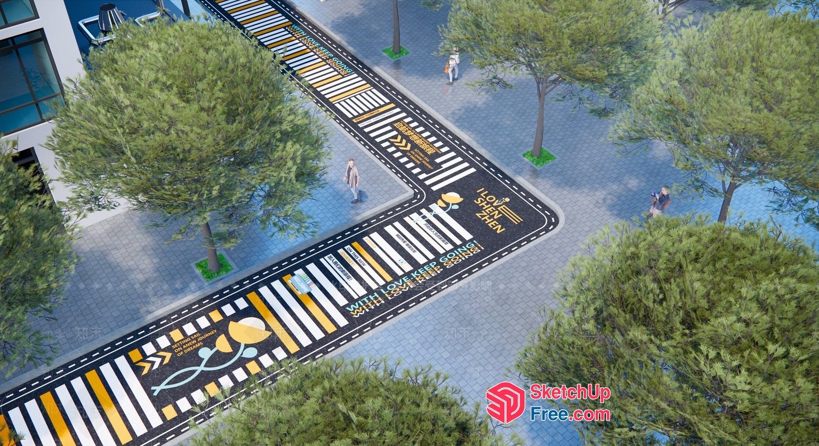 Vibrant Crosswalk Art 3D SketchUp File