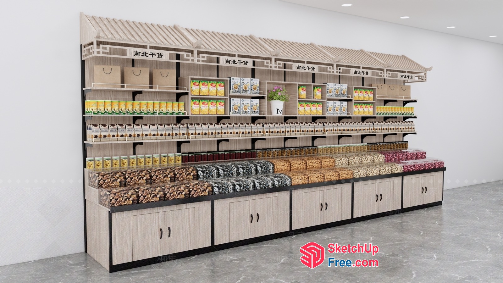 Asian-Inspired Store Display With Shelves And Cabinets 3D SketchUp File