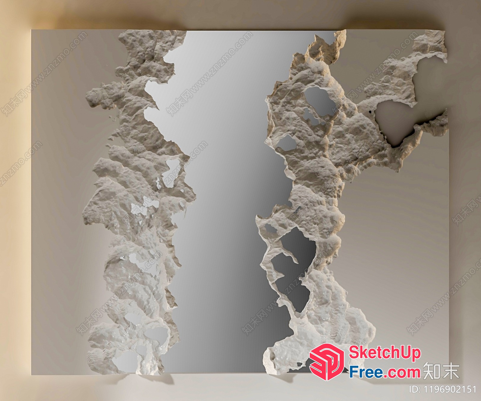 Distressed White Plaster Wall Fragment 3D SketchUp File