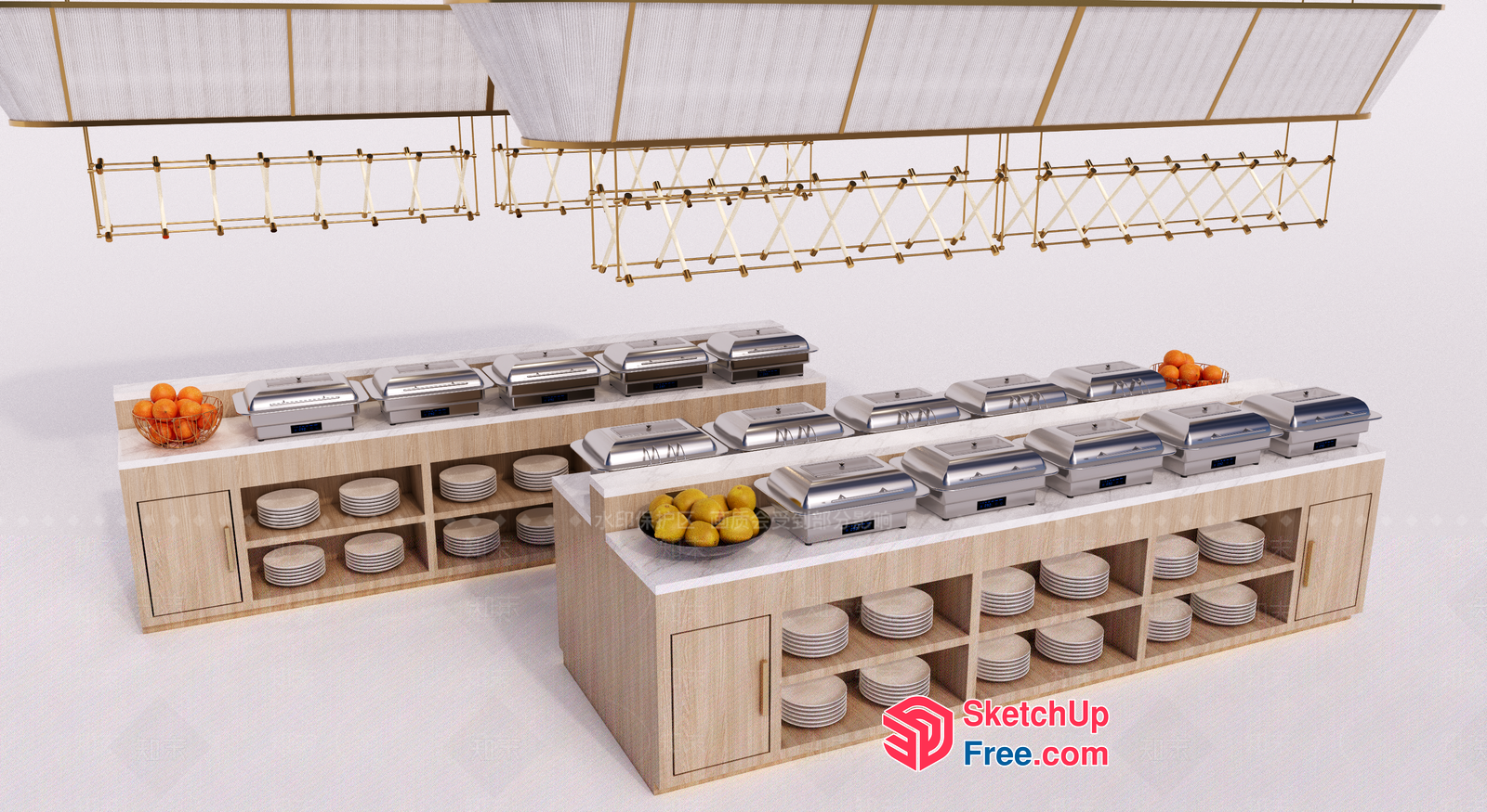 Modern Buffet Station With Sleek Metal Chafers 3D SketchUp File