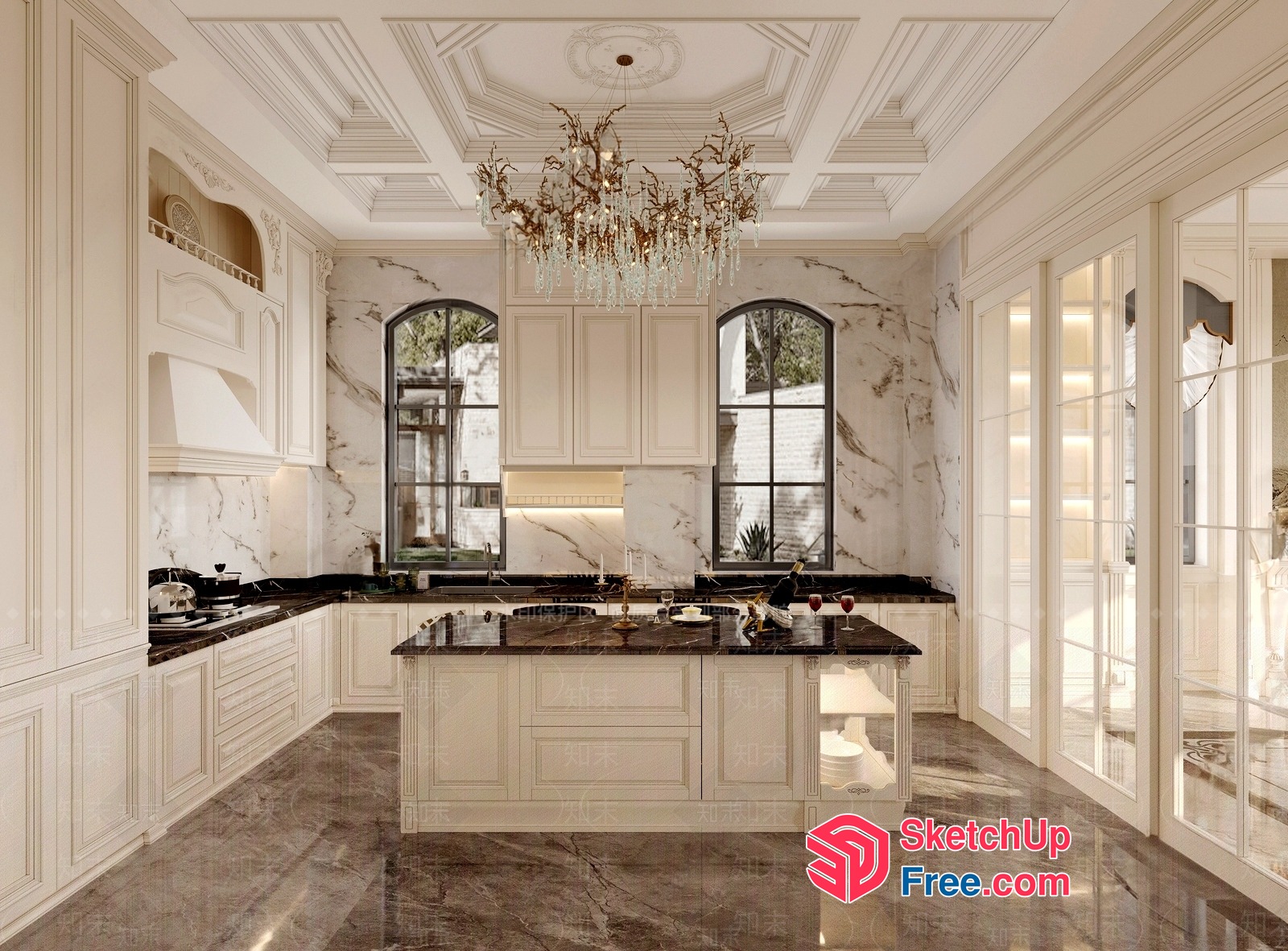 Classic Marble Kitchen Interior Design 3D SketchUp File