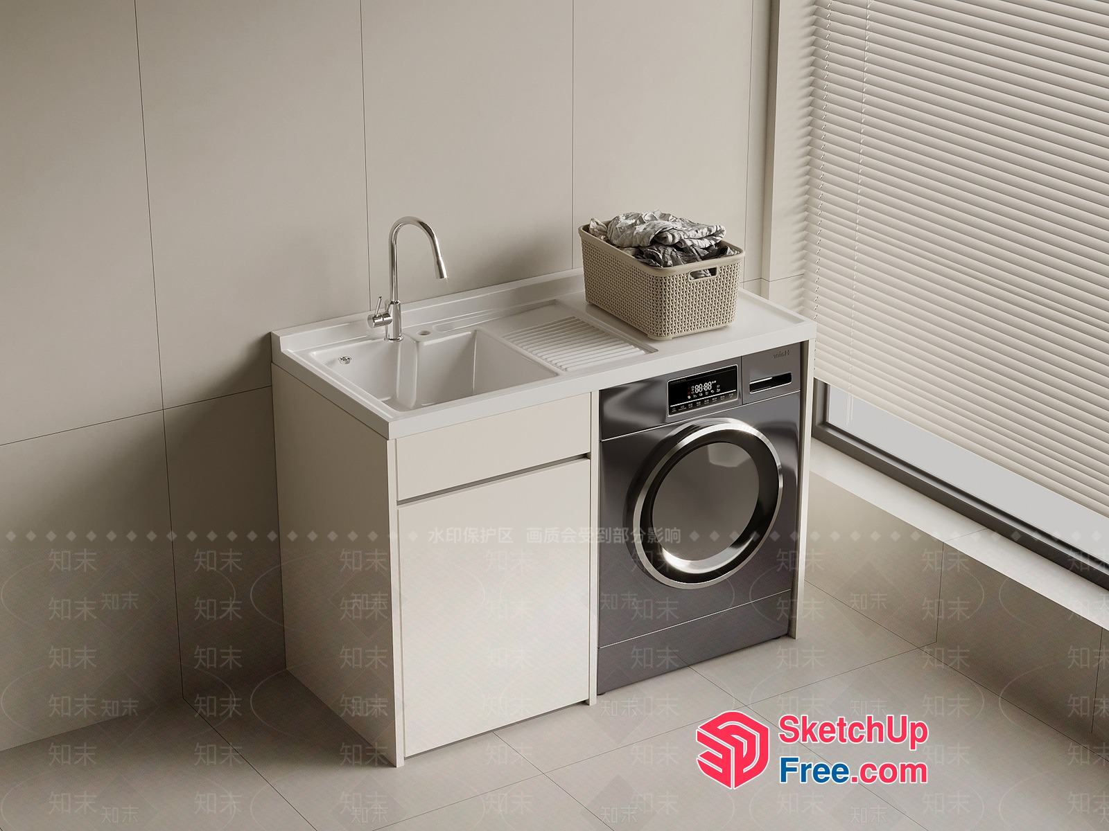 Modern Laundry Room With Integrated Sink And Washing Machine 3D SketchUp File