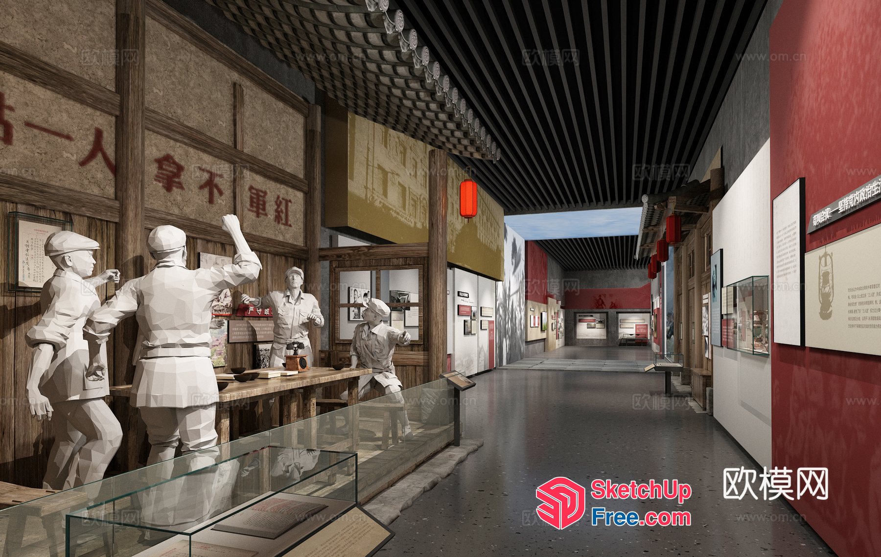 Museum Interior With Asian-Inspired Decor And Artifacts 3D SketchUp File
