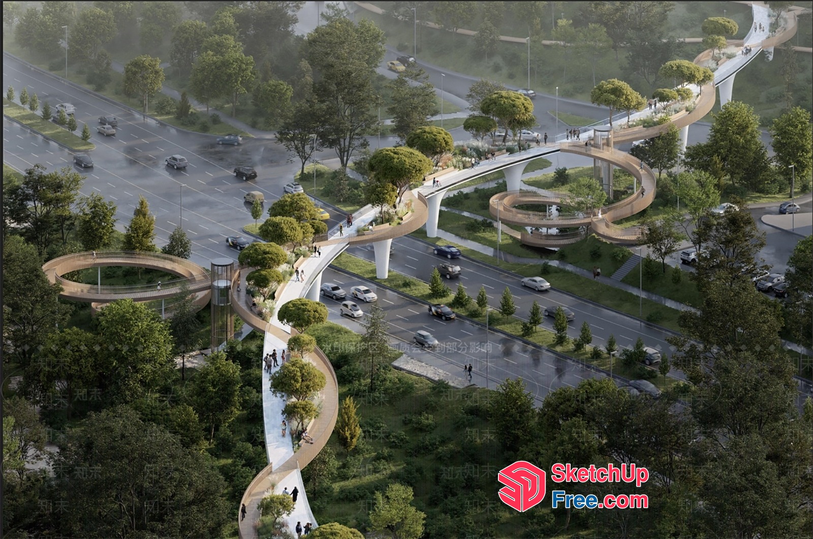 Serpentine Roadside Parkway 3D SketchUp File