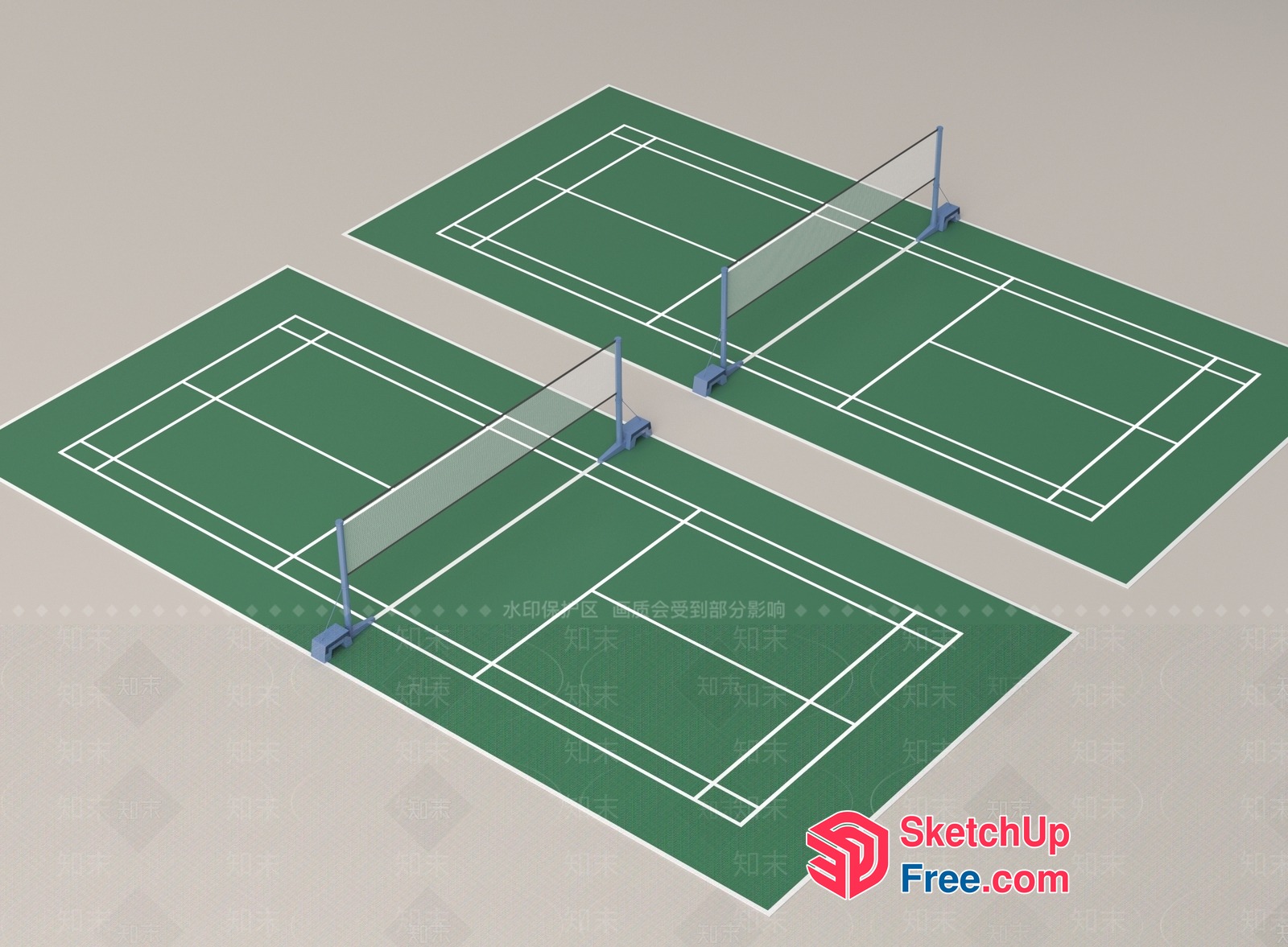 Tennis Court With Netting And Boundary Lines 3D SketchUp File