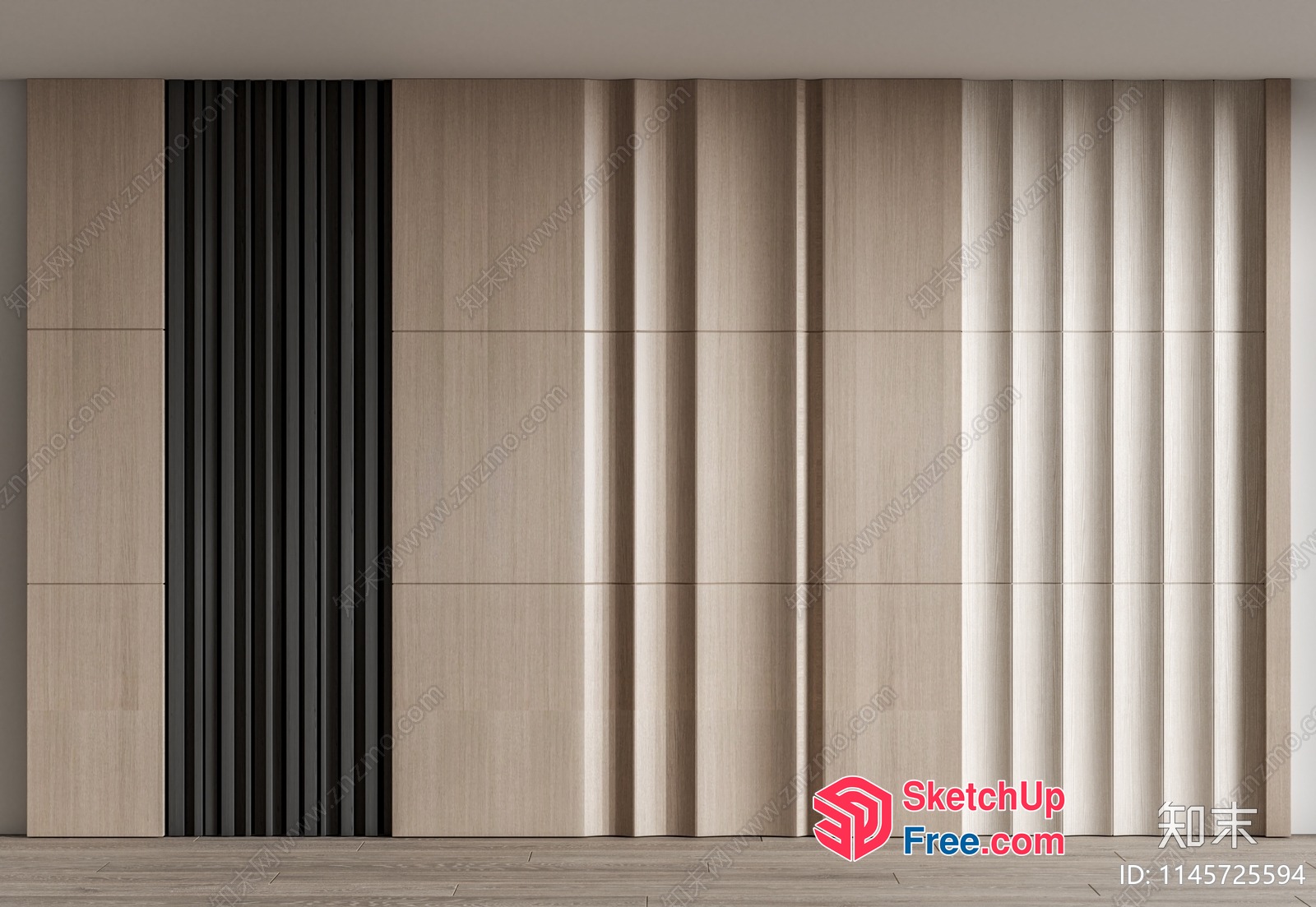 Modern Wood Panel Wall With Vertical Grooves 3D SketchUp File
